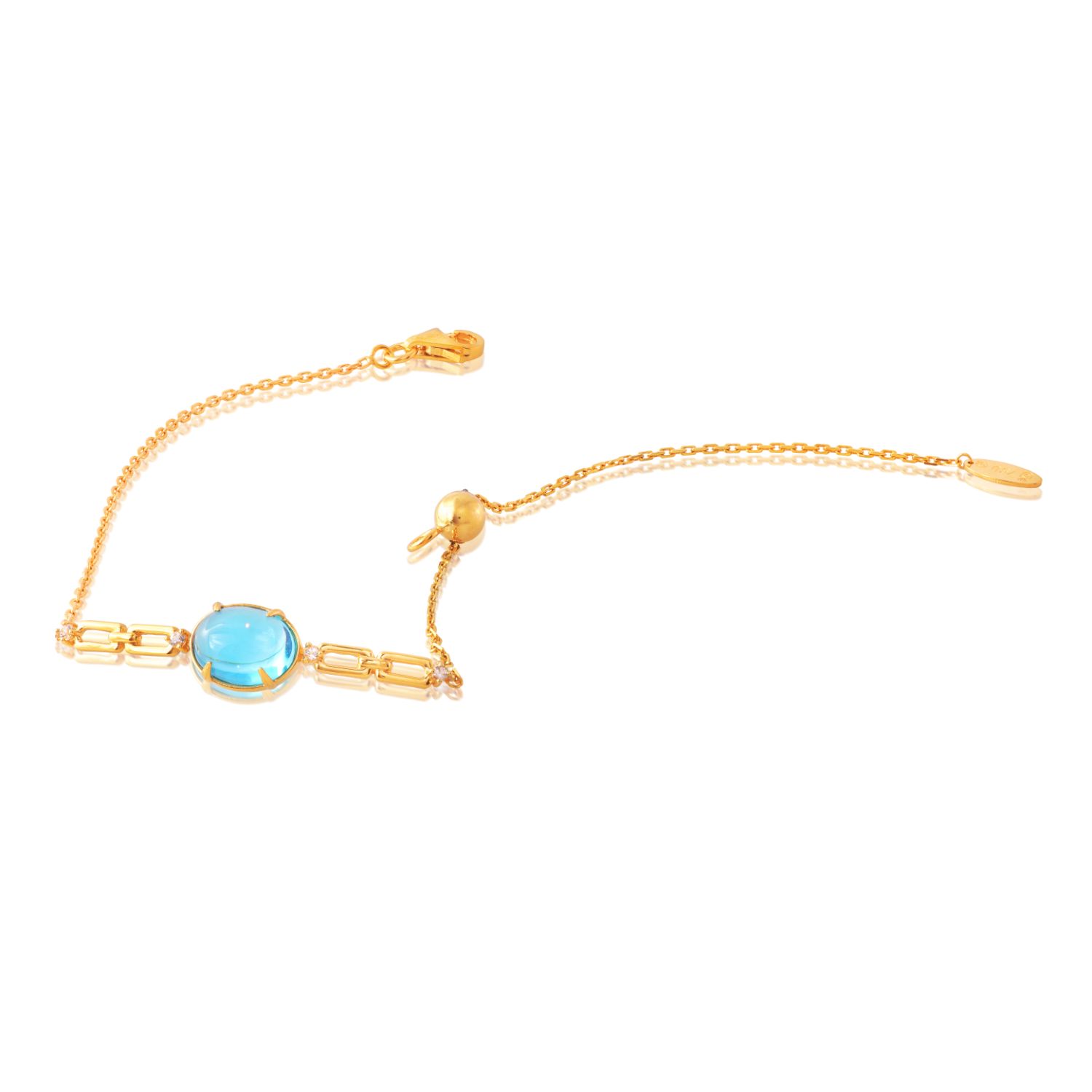 PULSEIRA OVAL OURO AMARELO 18K COM TOP. BRANCO E TOP. AZUL