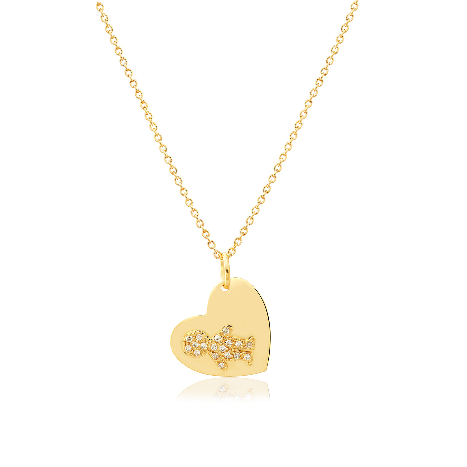 GARGANTILHA CORAÇÃO MENINO OURO AMARELO 10K 10MM COM ZIRCÔNIA