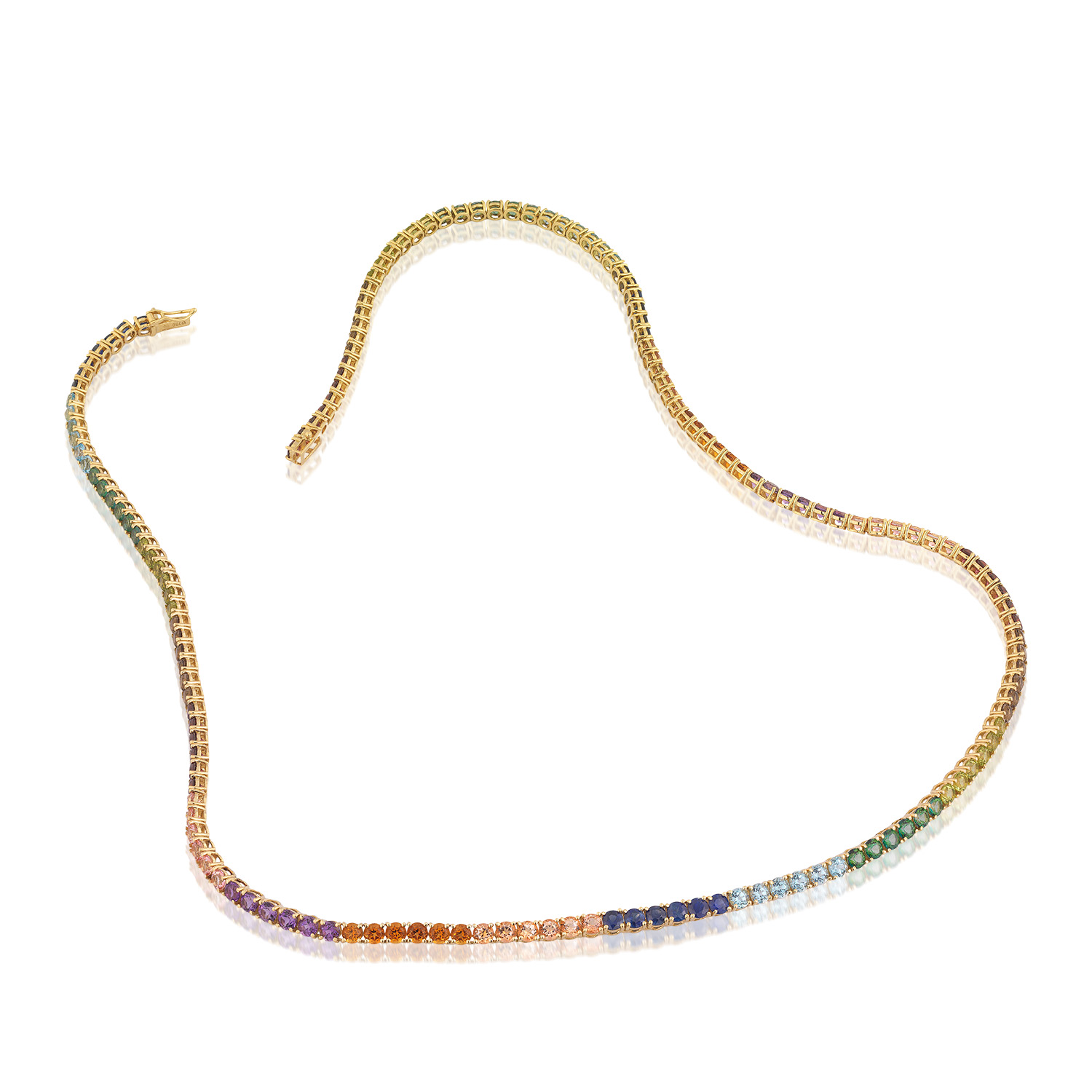 GARG. RIVIERA COLLAR1 OURO AMARELO 18K 40CMS RED. 3MM COM AMET. CIT. ROD. PERID. T.AZUL SAF. AZUL T.ROSA T. RAINF. Q.FUME T. PEACH