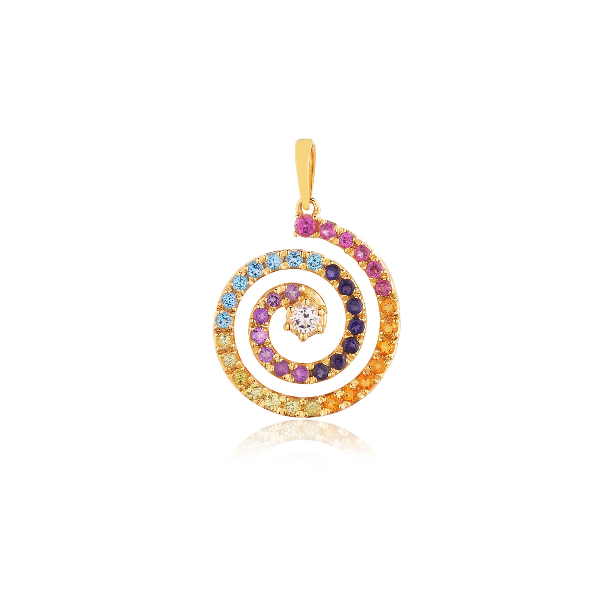 PINGENTE CARACOL OURO AMARELO 18K COM RODOLITA CITRINO PERIDOTO T.AZUL IOLITA AMET. T. BRANCO