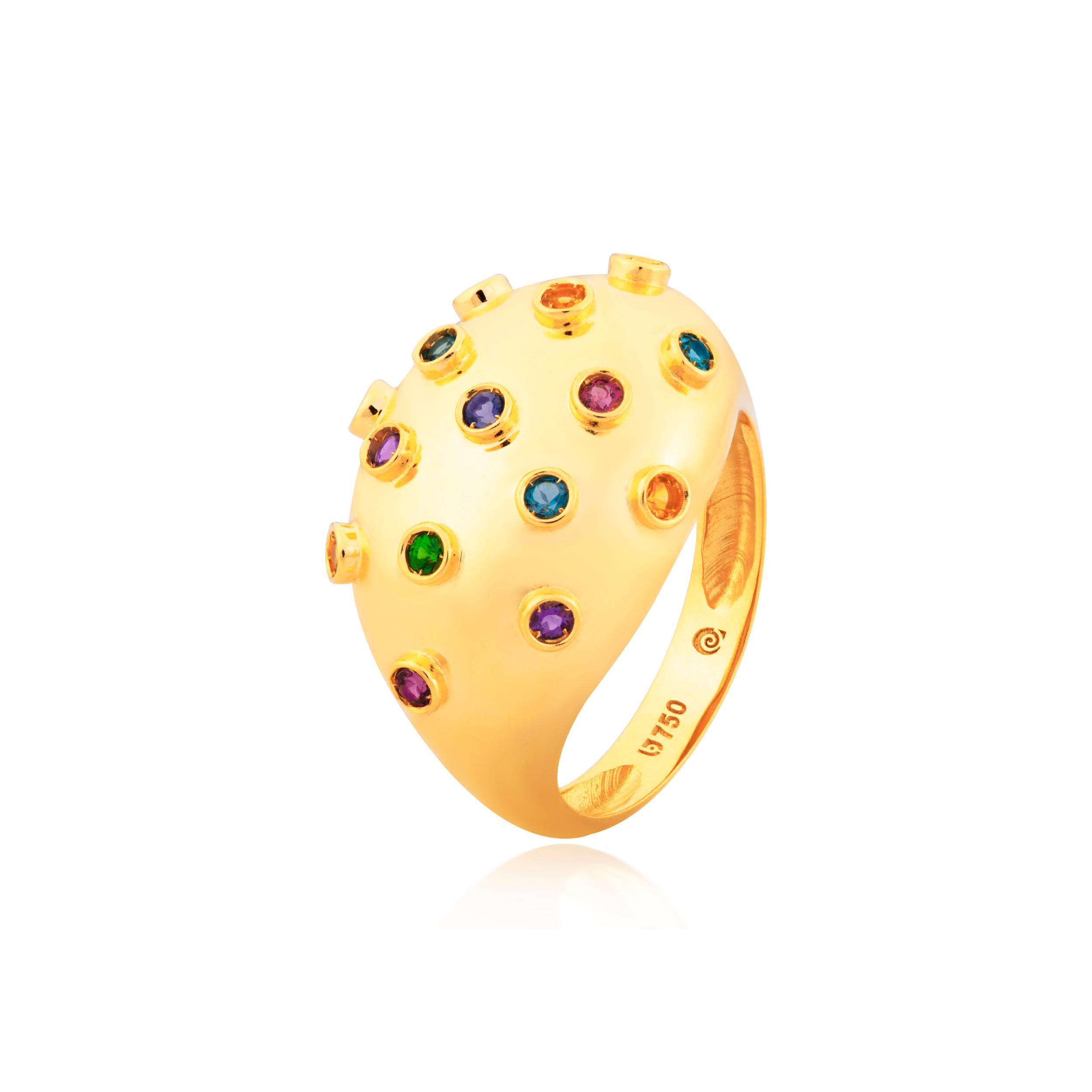 ANEL OURO AMARELO 18K COM TSAVORITA RODOLITA IOLITA TOP.LONDON CITRINO AMETISTA