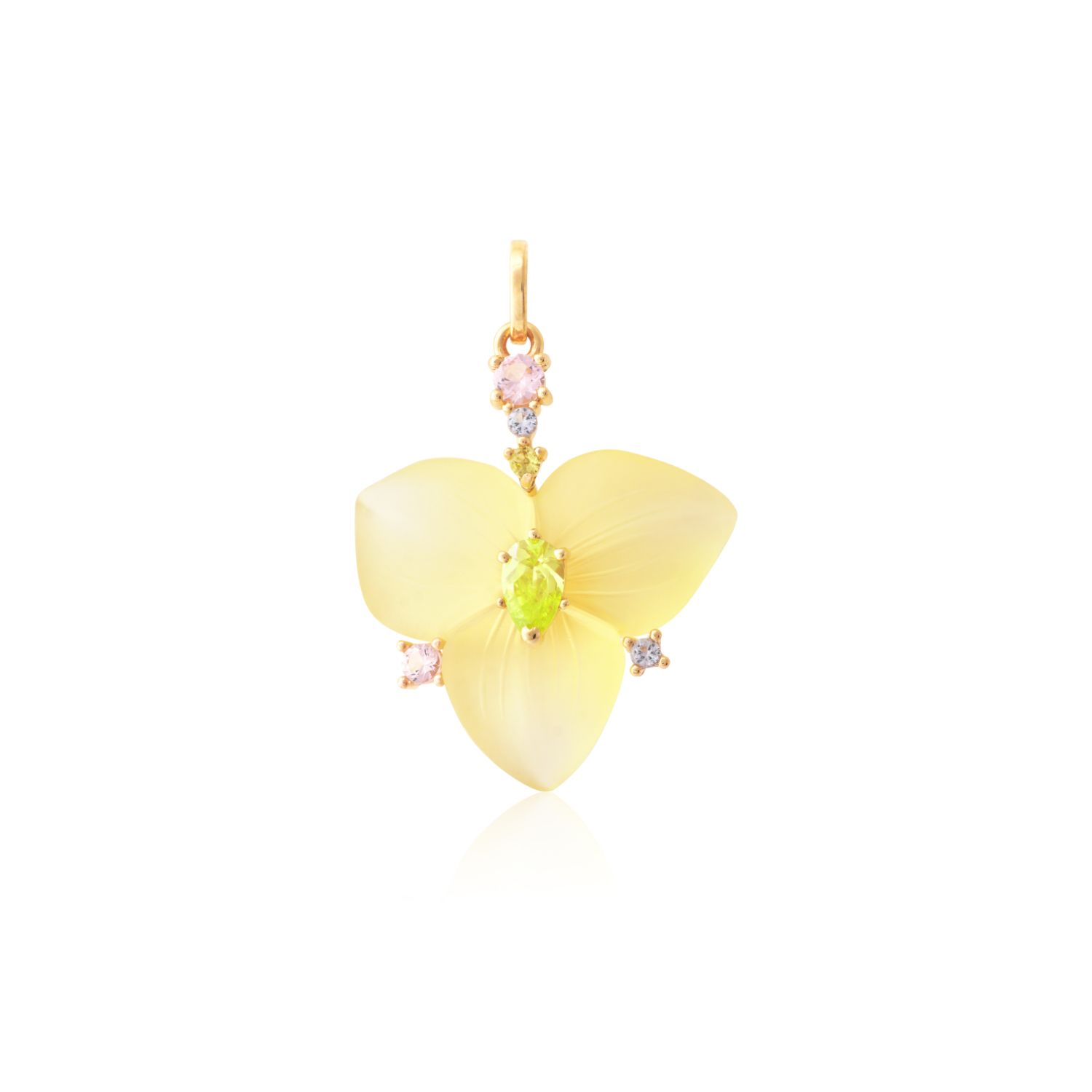 PINGENTE OURO AMARELO 10K FLOR GREEN GOLD COM PERID.ECO S. ROSA ECO TOP. AZUL ECO