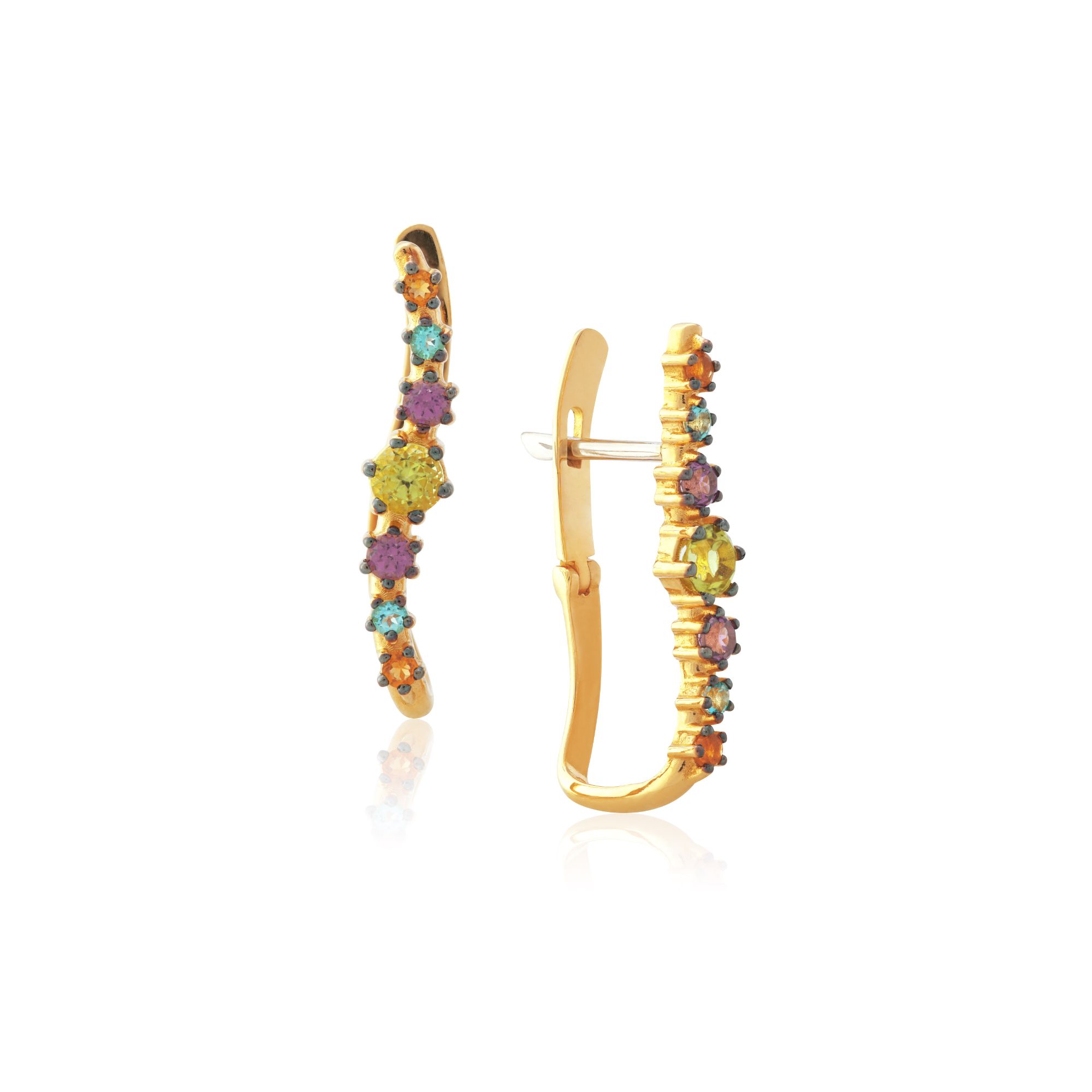 BRINCO OURO AMARELO 18K COM PERIDOTO RODOLITA TOP. AZUL CITRINO