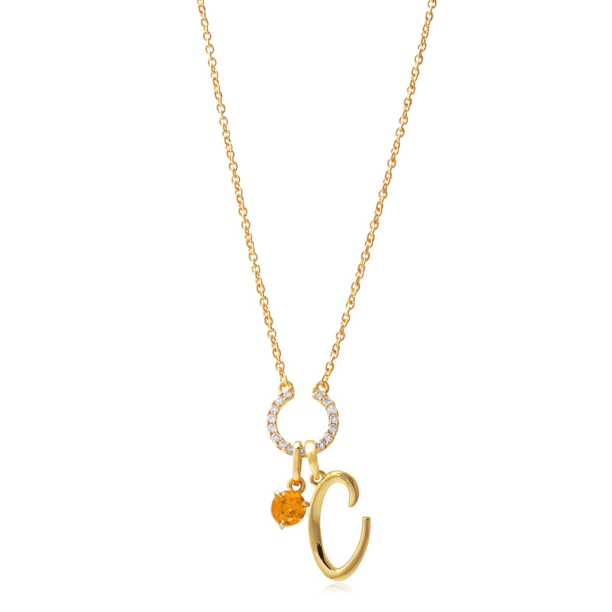 GARGANTILHA OURO AMARELO 18K PARA AMULETO COM BRILHANTE / PINGENTE LETRA C OURO AMARELO 18K / PINGENTE NOVEMBRO OURO AMARELO 18K COM CITRINO
