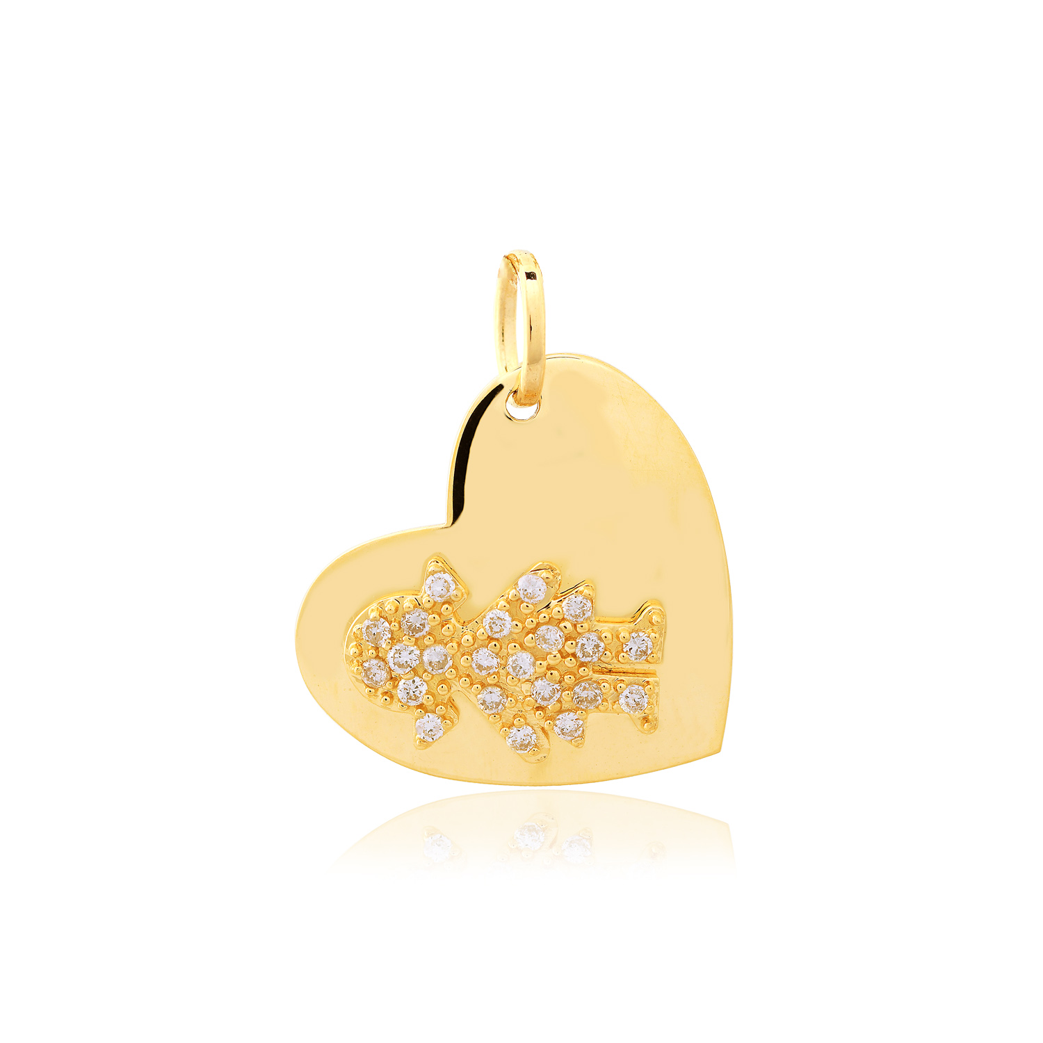 PINGENTE CORAÇÃO MENINA OURO AMARELO 10K 10MM COM ZIRCÔNIA