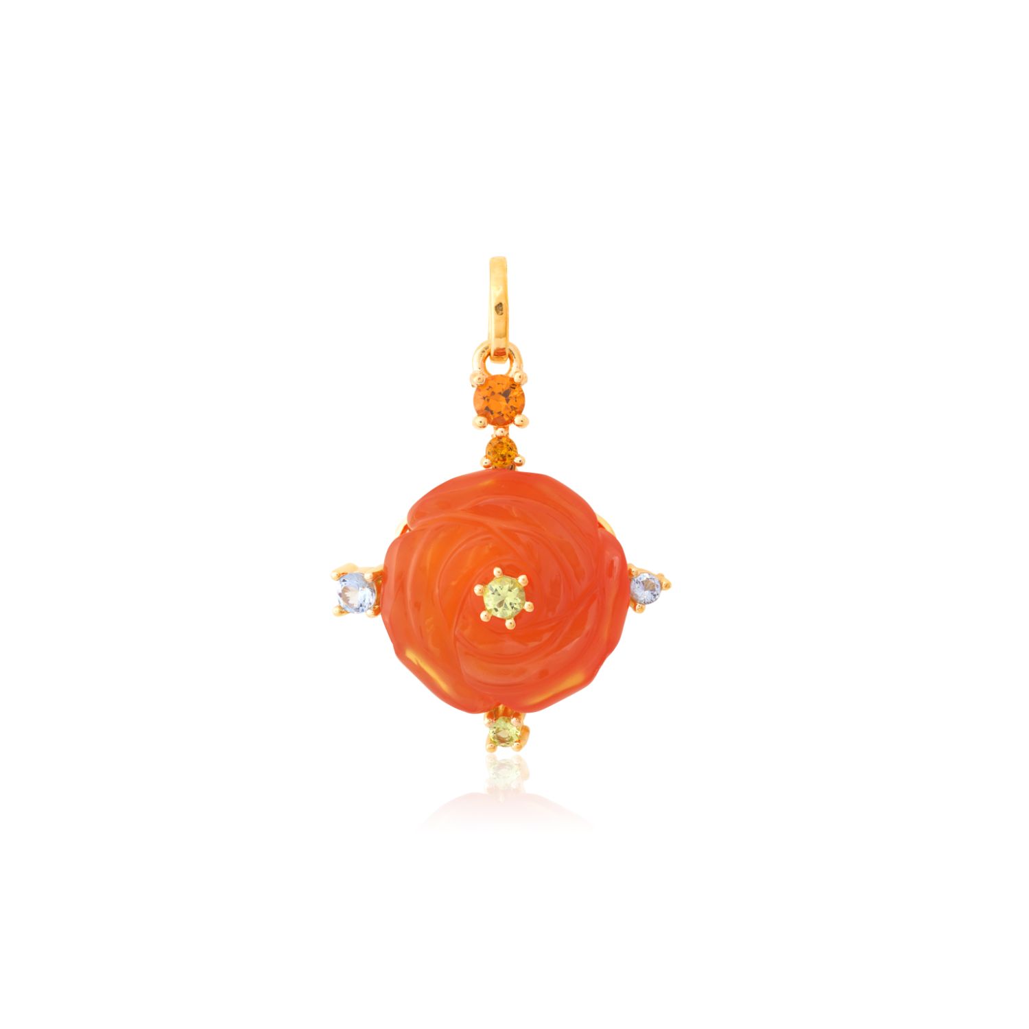 PINGENTE OURO AMARELO 10K FLOR CAL. LARANJA COM CIT. ECO PERID. ECO TOP.AZUL ECO