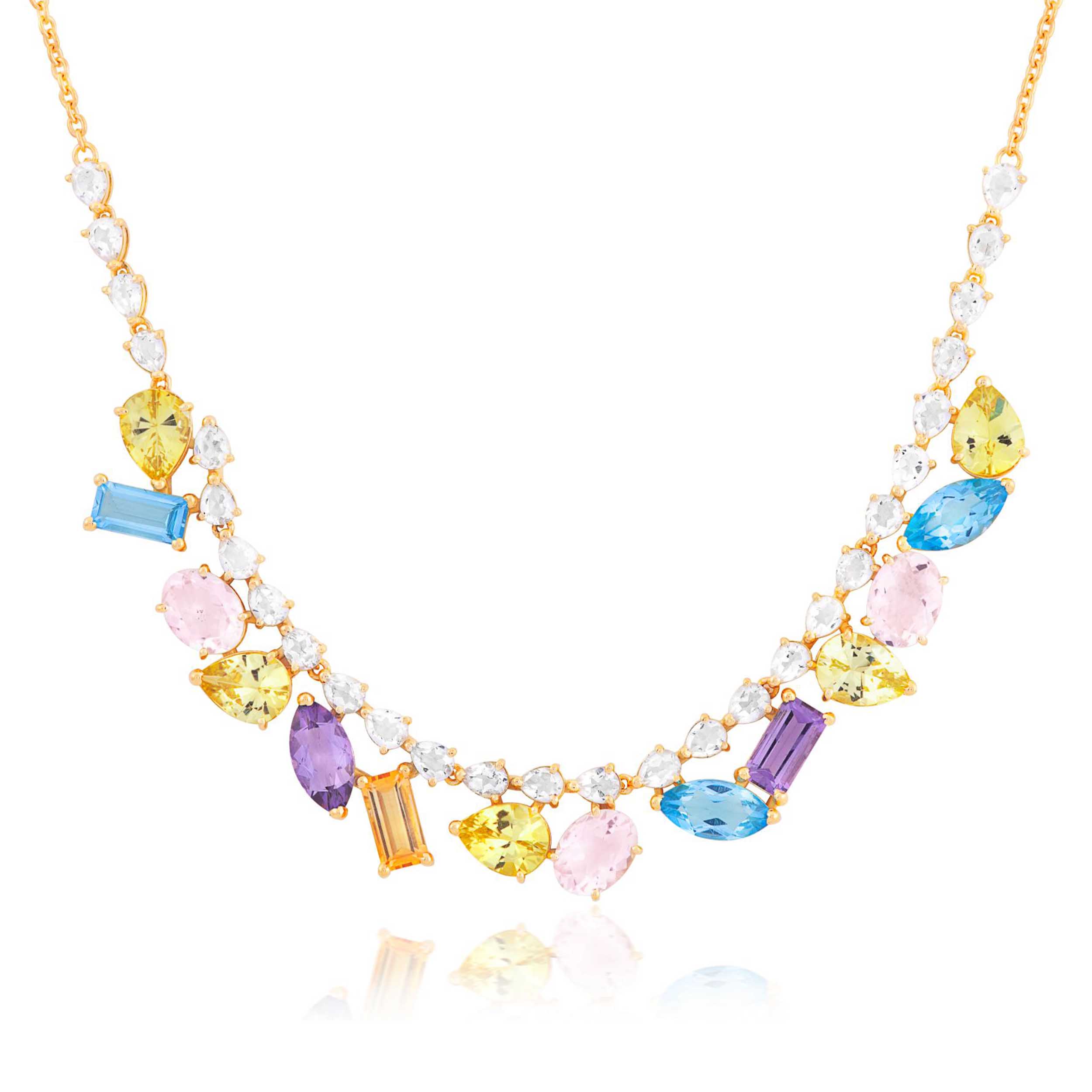 GARGANTILHA OURO AMARELO 18K COM TOP. BRANCO AMETISTA TOP.AZUL CITRINO GREEN GOLD Q.ROSA
