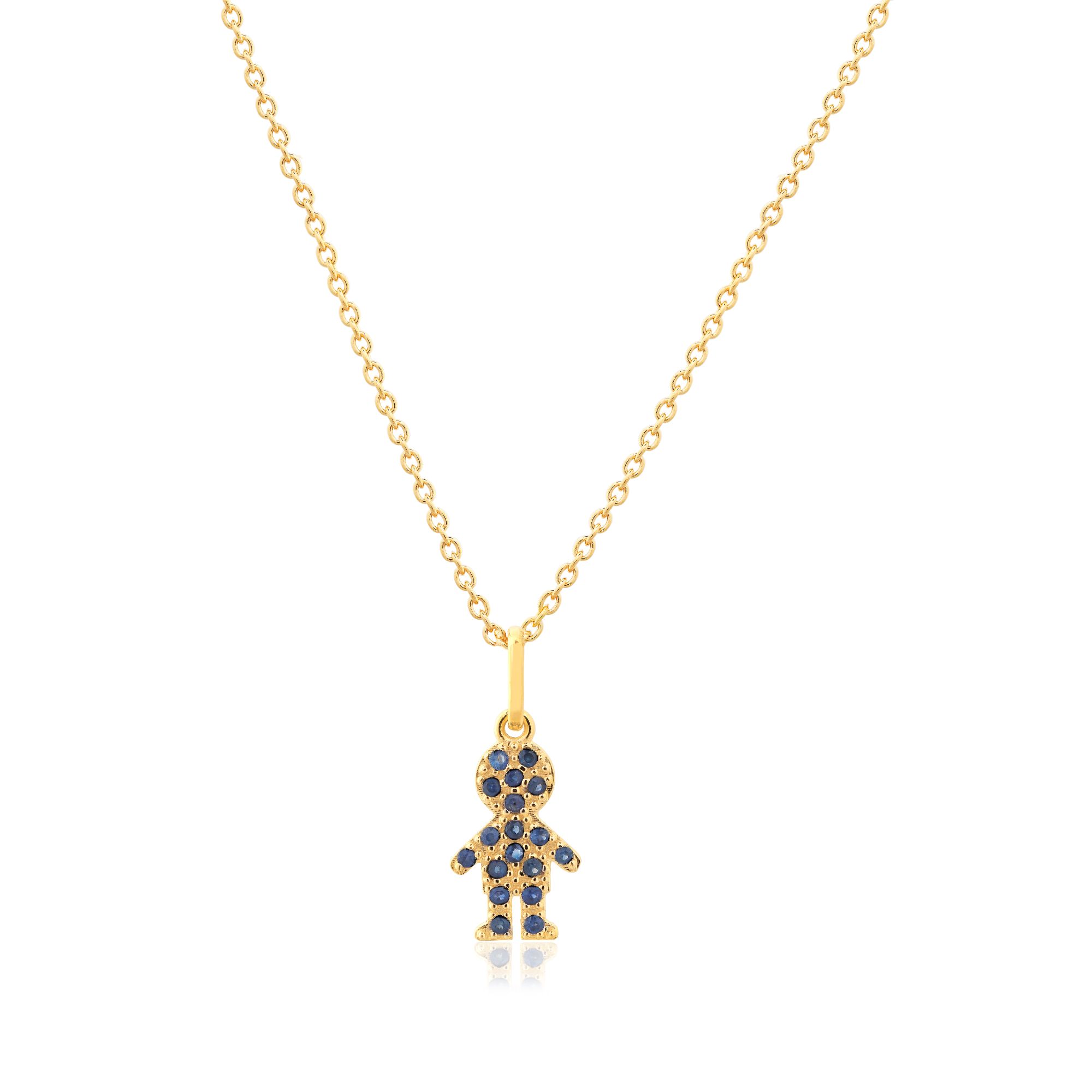 GARGANTILHA MENINO OURO AMARELO 10K 10MM COM SAFIRA AZUL ECO