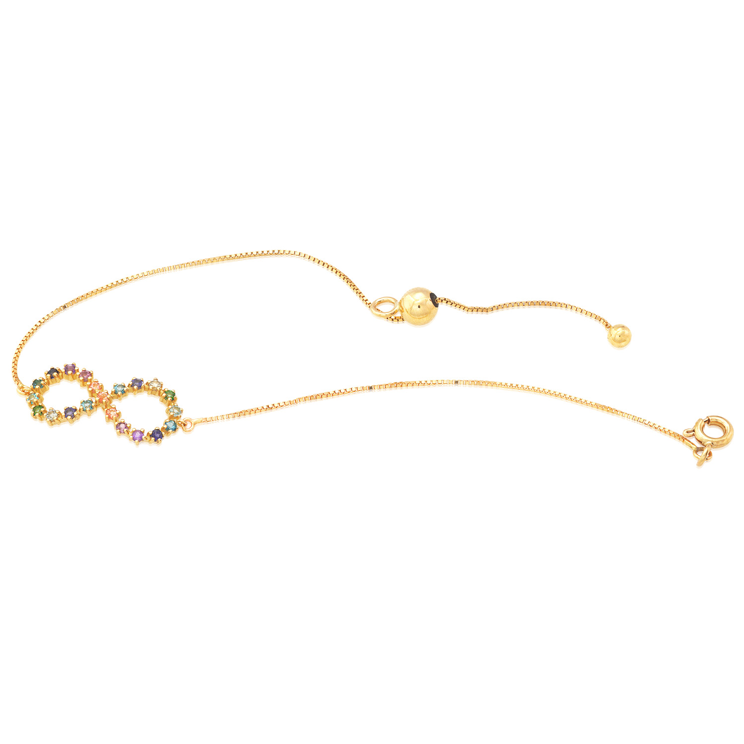 PULSEIRA INFINITO OURO AMARELO 18K COM AM. ROD. IOLITA SAF. VERDE TOP. LONDON TOP. RAINF. TOP.AZUL TOP. PEACH