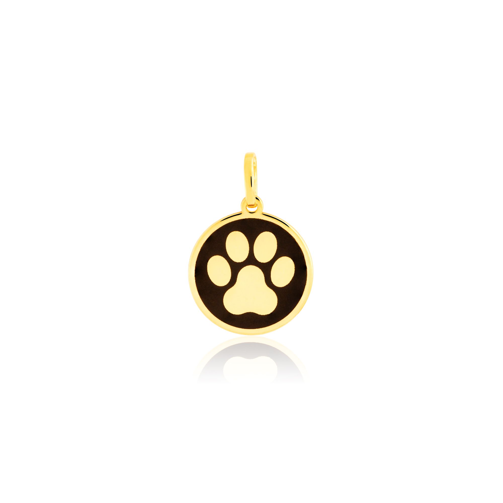 PINGENTE OURO 18K PETS REDONDO COM PATA COM PIGMENTO PRETO