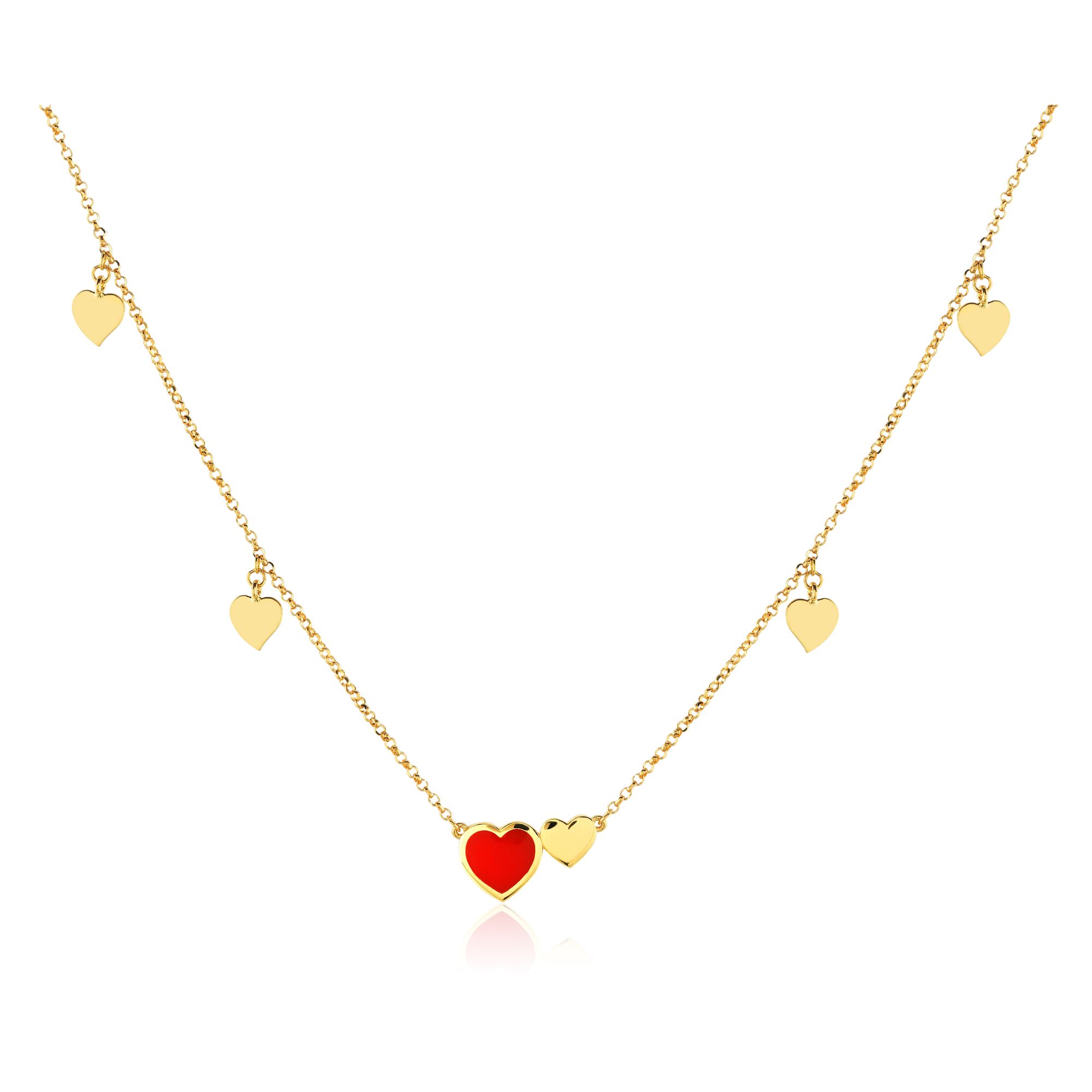 GARGANTILHA CORAÇÃO OURO AMARELO 18K COM PIGMENTO VERMELHO