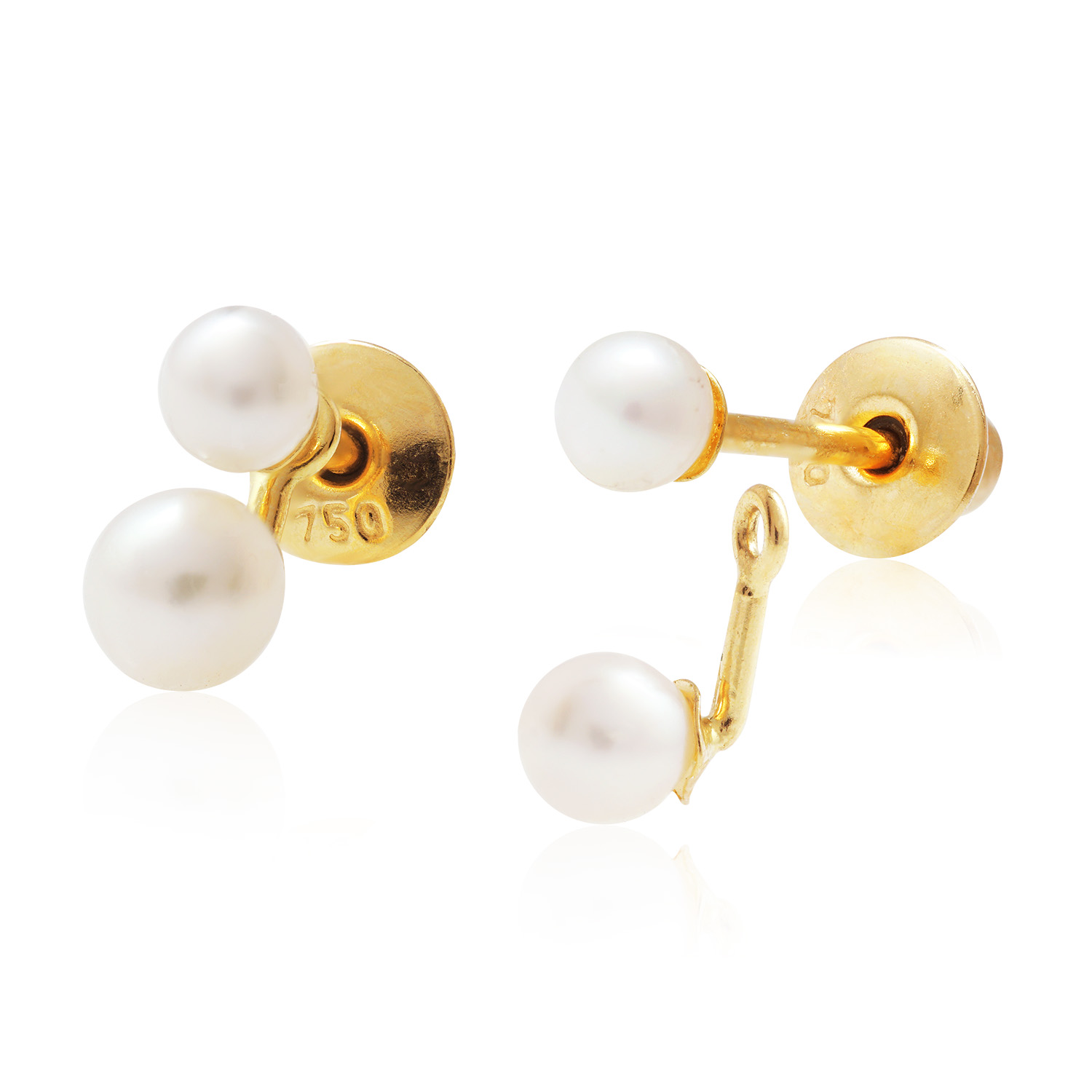 BRINCO BABY GRACE KELLY OURO AMARELO 18K COM PEROLA DE 2.5 M E 3.0MM