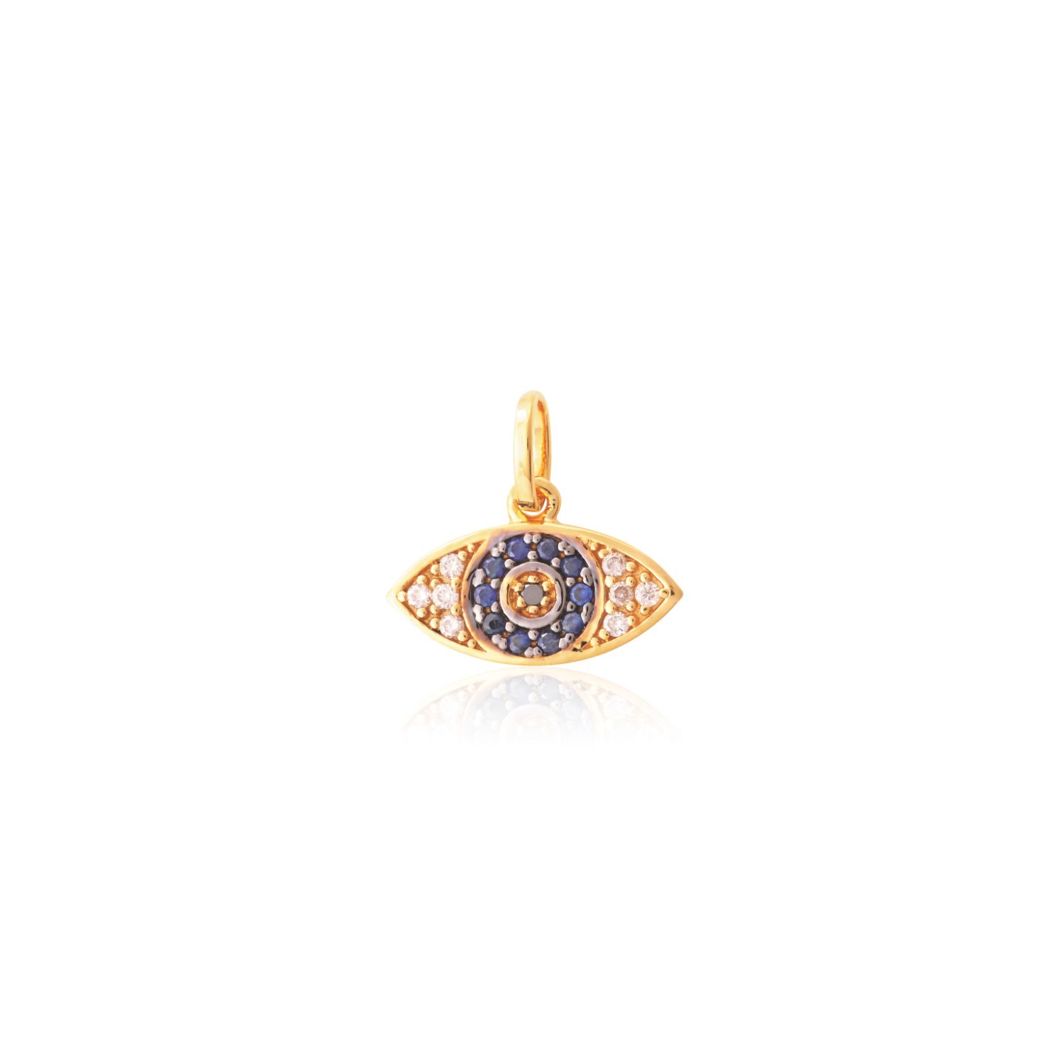 PINGENTE OURO 18K OLHO GREGO COM BRILHANTE SAFIRA AZUL BRILHANTE NEGRO