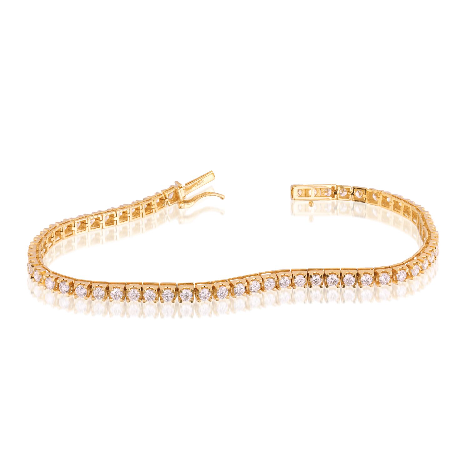 PULSEIRA RIVIERA QUADRADA OURO AMARELO 18K 18CMS COM BRILHANTES 5 PTOS