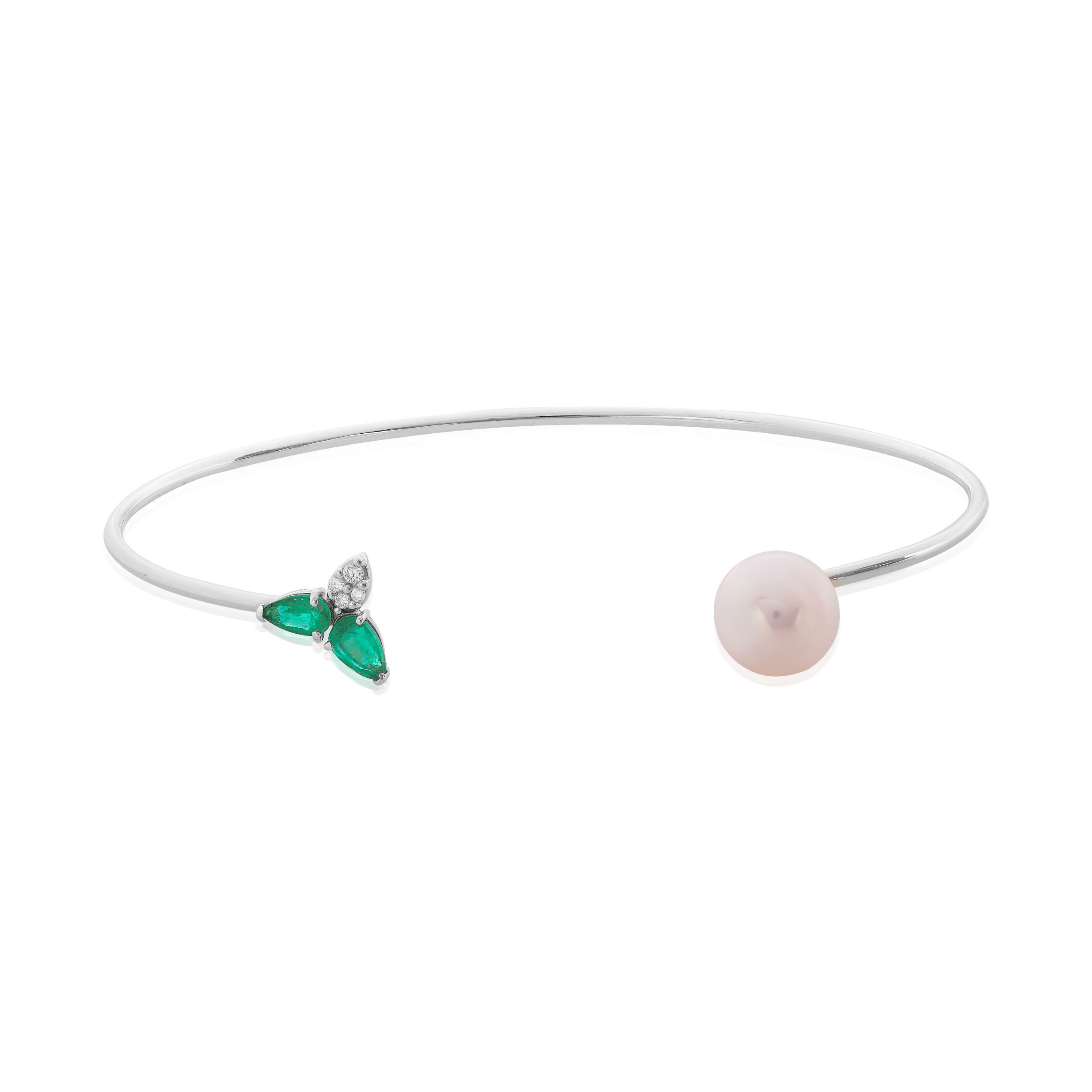 PULSEIRA GOTA OURO BRANCO 18K COM BRILHANTE PEROLA E ESMERALDA