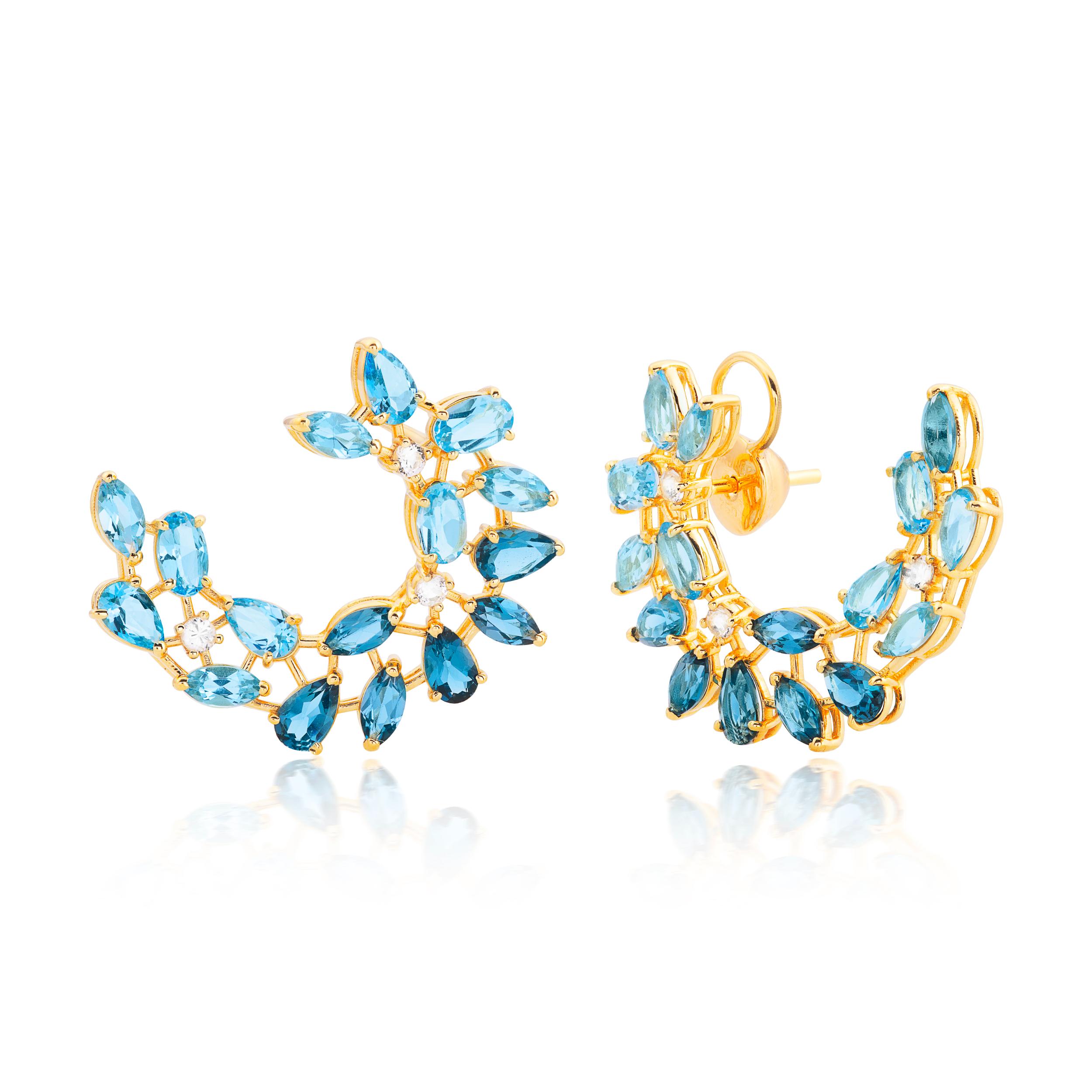 BRINCO OURO AMARELO 18K COM TOP.BRANCO TOP.AZUL E TOP.LONDON