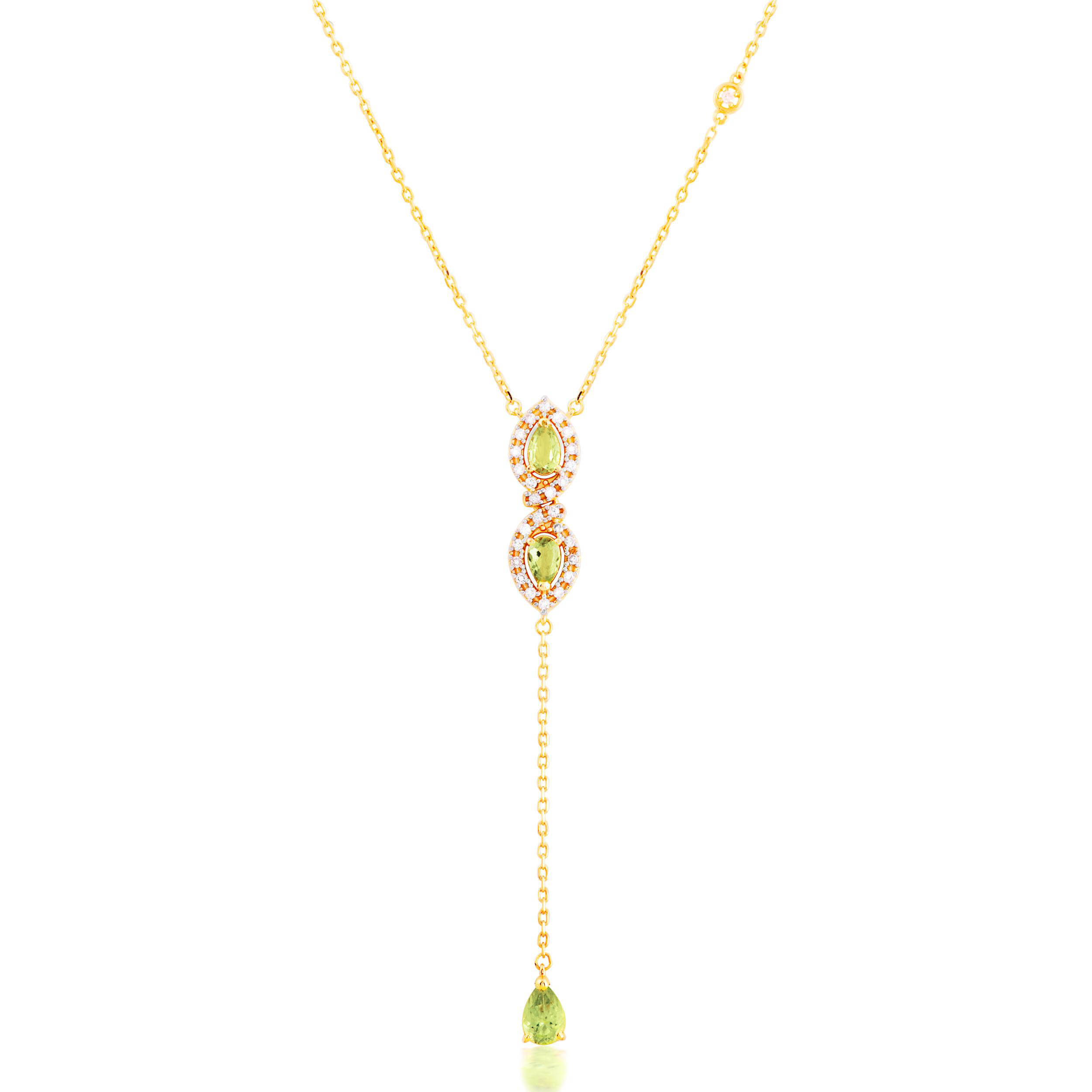GARGANTILHA GOTA OURO AMARELO 18K COM BRILHANTE E PERIDOTO