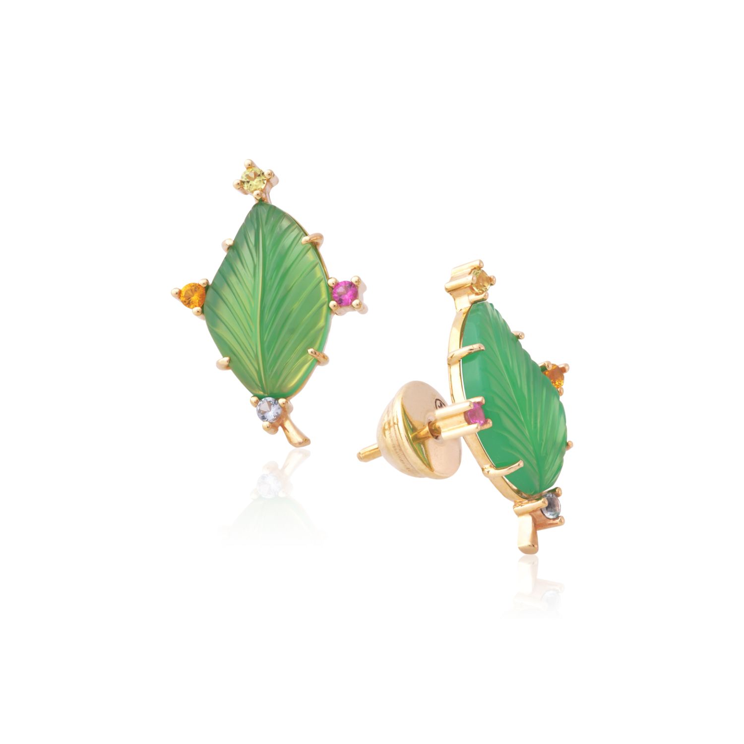 BRINCO OURO AMARELO 10K FOLHA AGATA VERDE COM CIT. ECO PERID. ECO ROD. ECO TOP.AZUL ECO