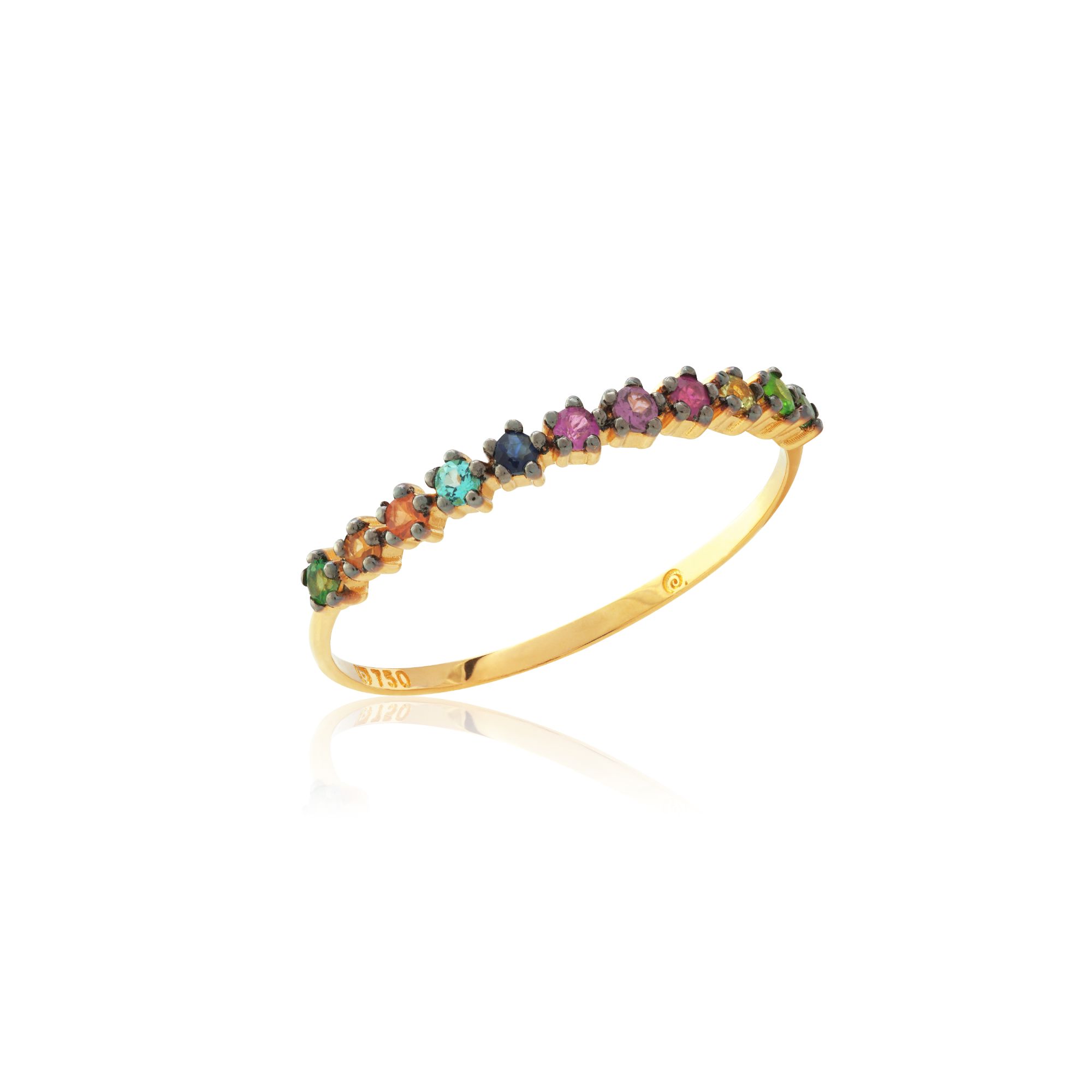 APARADOR OURO AMARELO 18K COM TOP. RAINF. TSAV. PERID. RUBI ROD. SAF. ROSA SAF. AZUL TOP.AZUL SAF. LARANJ