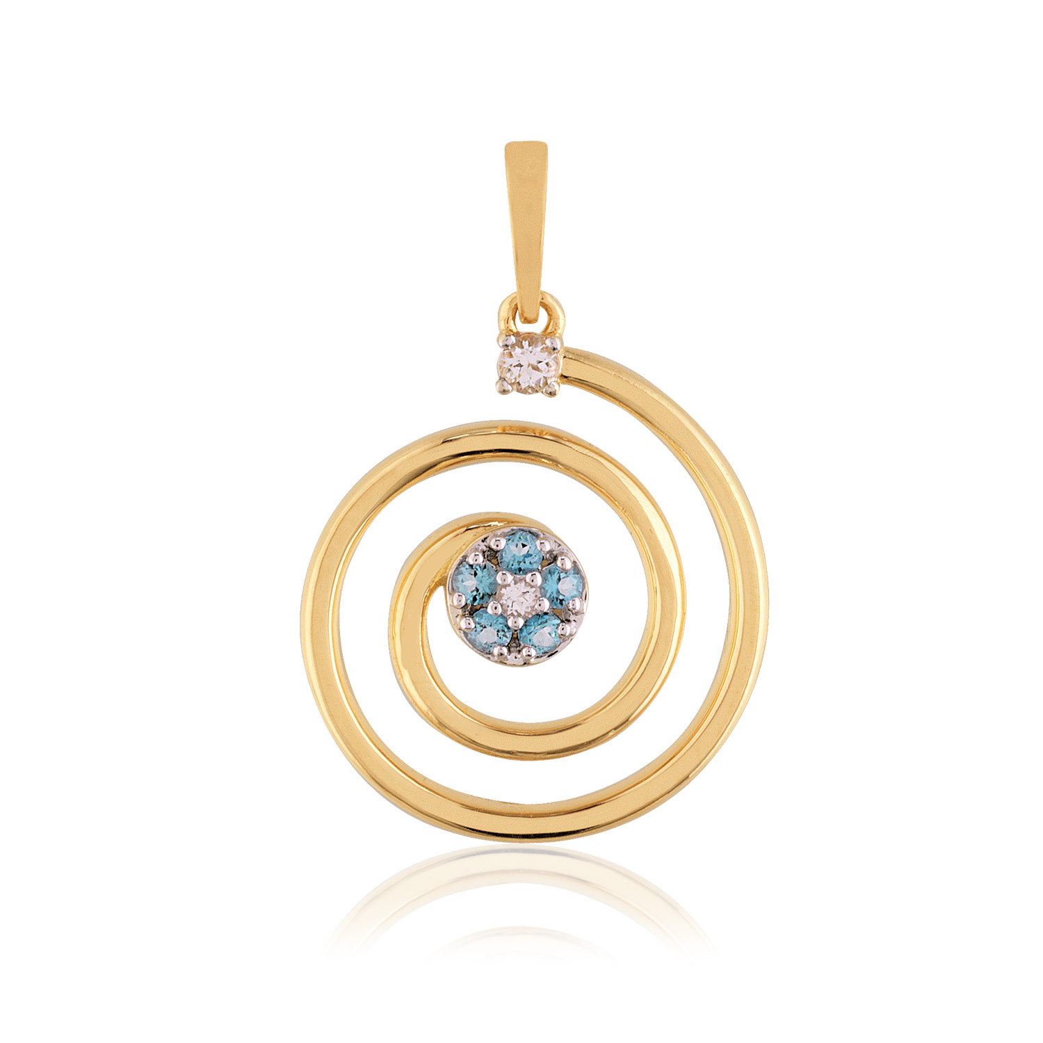 PINGENTE CARACOL OURO AMARELO 18K COM TOP. AZUL E TOP. BRANCO