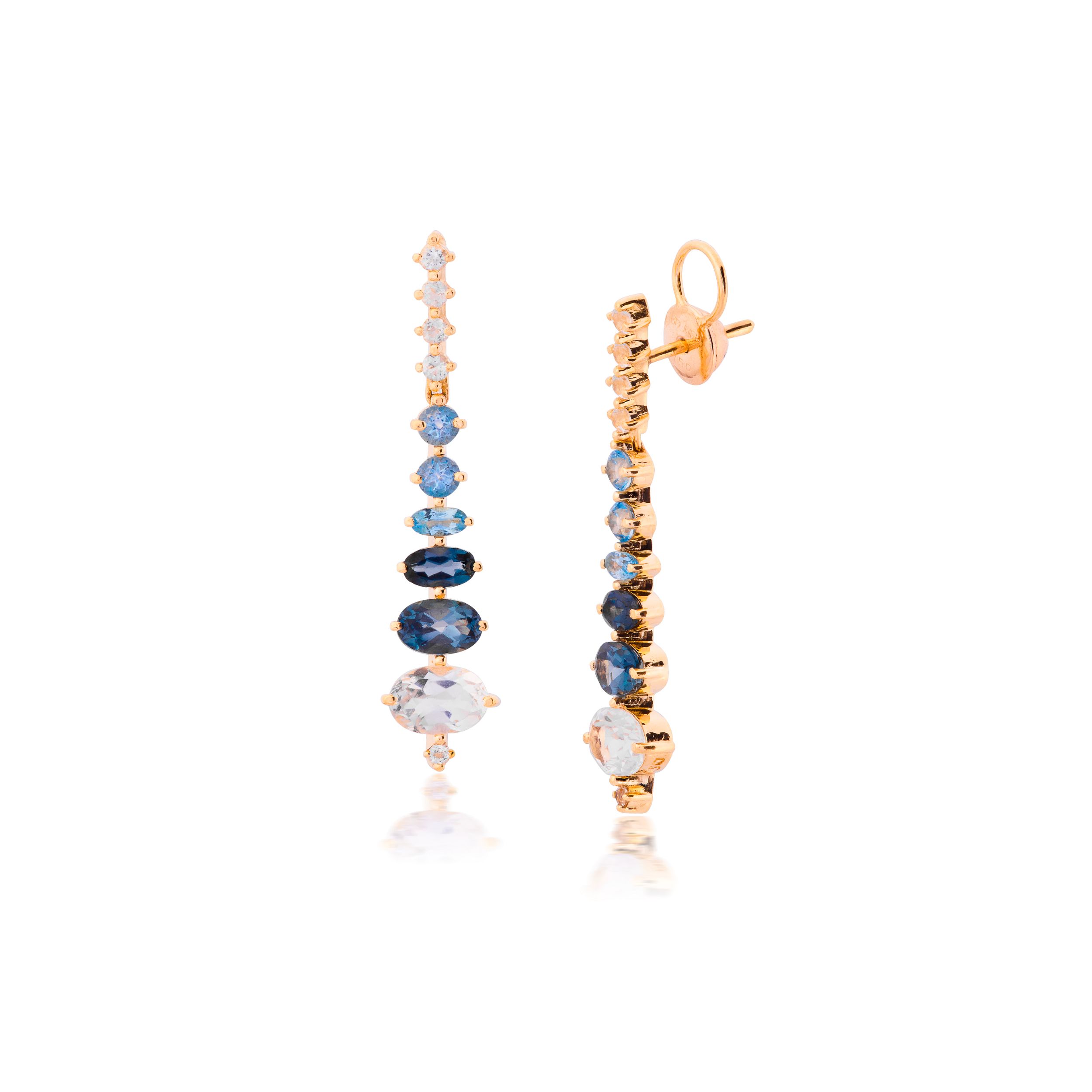BRINCO OURO AMARELO 18K COM TOP.BRANCO TOP.LONDON E TOP.AZUL