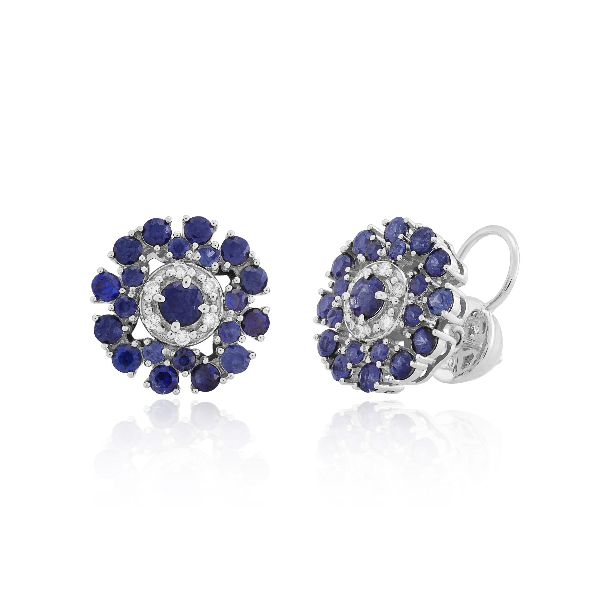 BRINCO REDONDO OURO BRANCO 18K COM BRILHANTE E SAFIRA AZUL