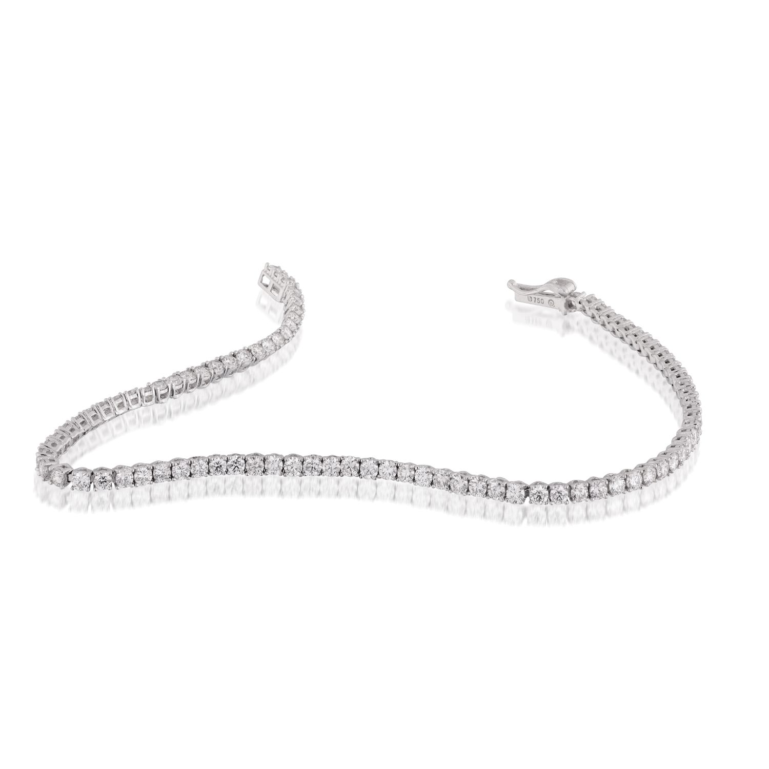 PULSEIRA RIVIERA QUADRADA OURO BRANCO 18K 18CMS 2 PTOS COM BRILHANTE