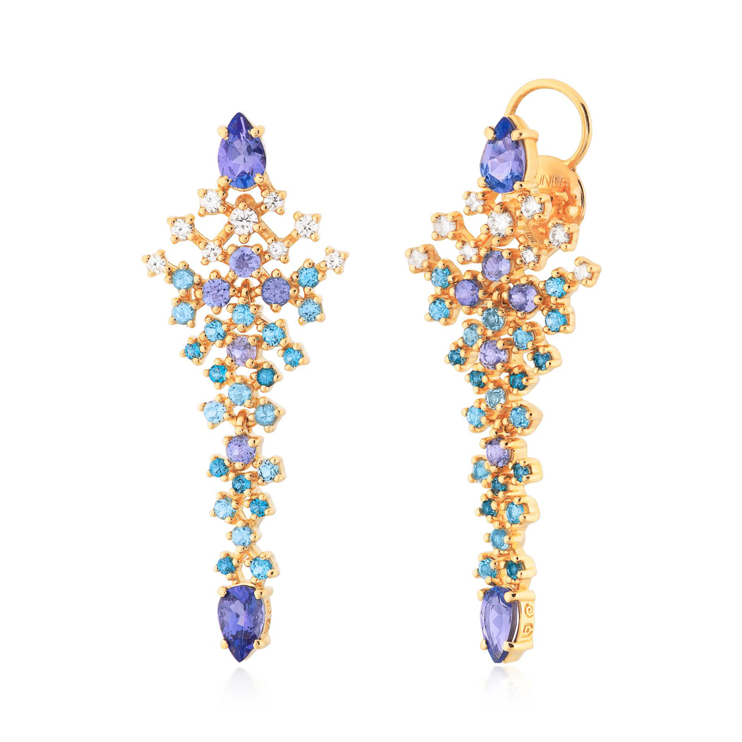 BRINCO OURO AMARELO 18K COM BRILHANTE TANZANITA TOP.AZUL TOP.LONDON