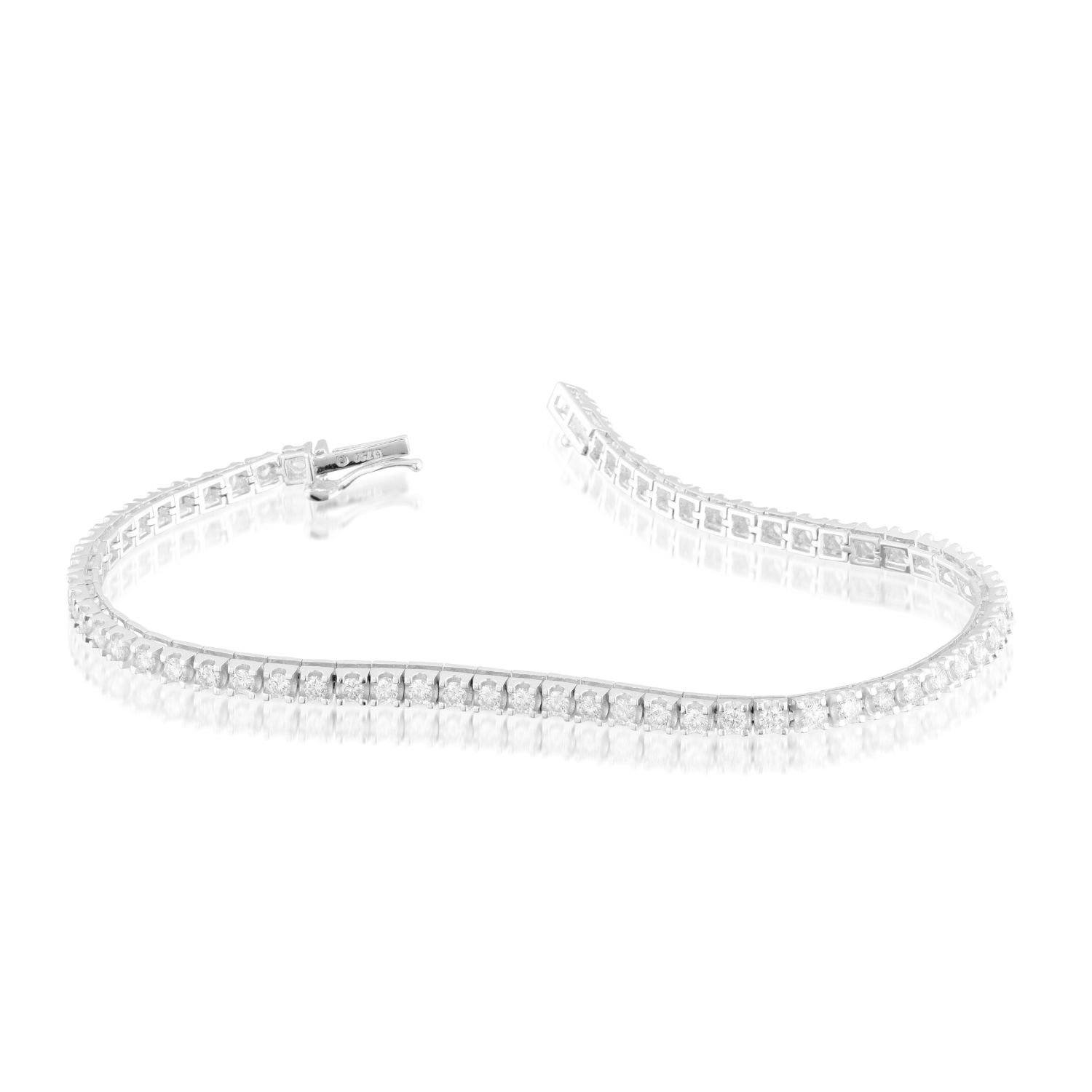 PULSEIRA RIVIERA QUADRADA OURO BRANCO 18K 18CMS COM BRILHANTE 3PTOS