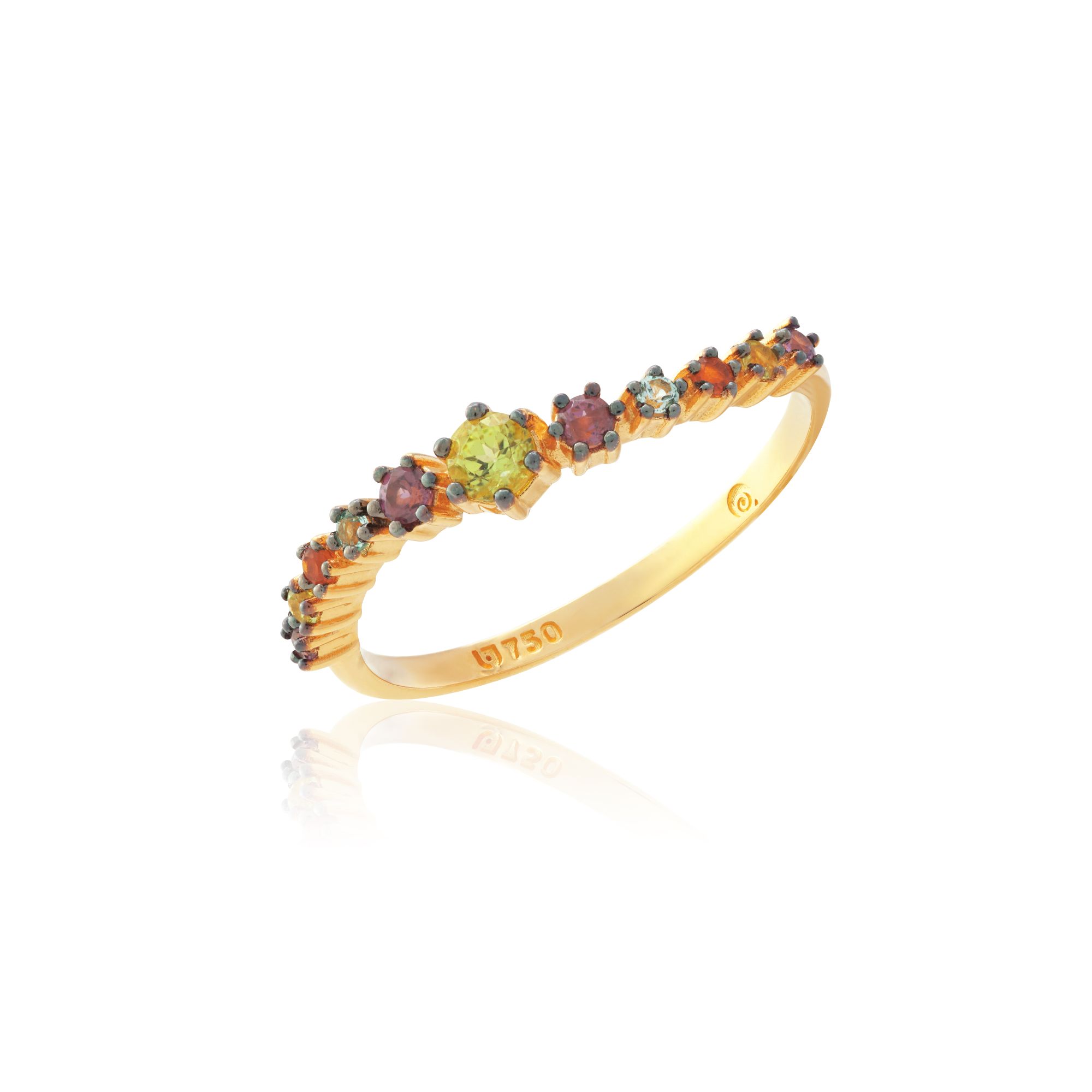APARADOR OURO AMARELO 18K COM RODOLITA PERIDOTO CITRINO E TOP. AZUL