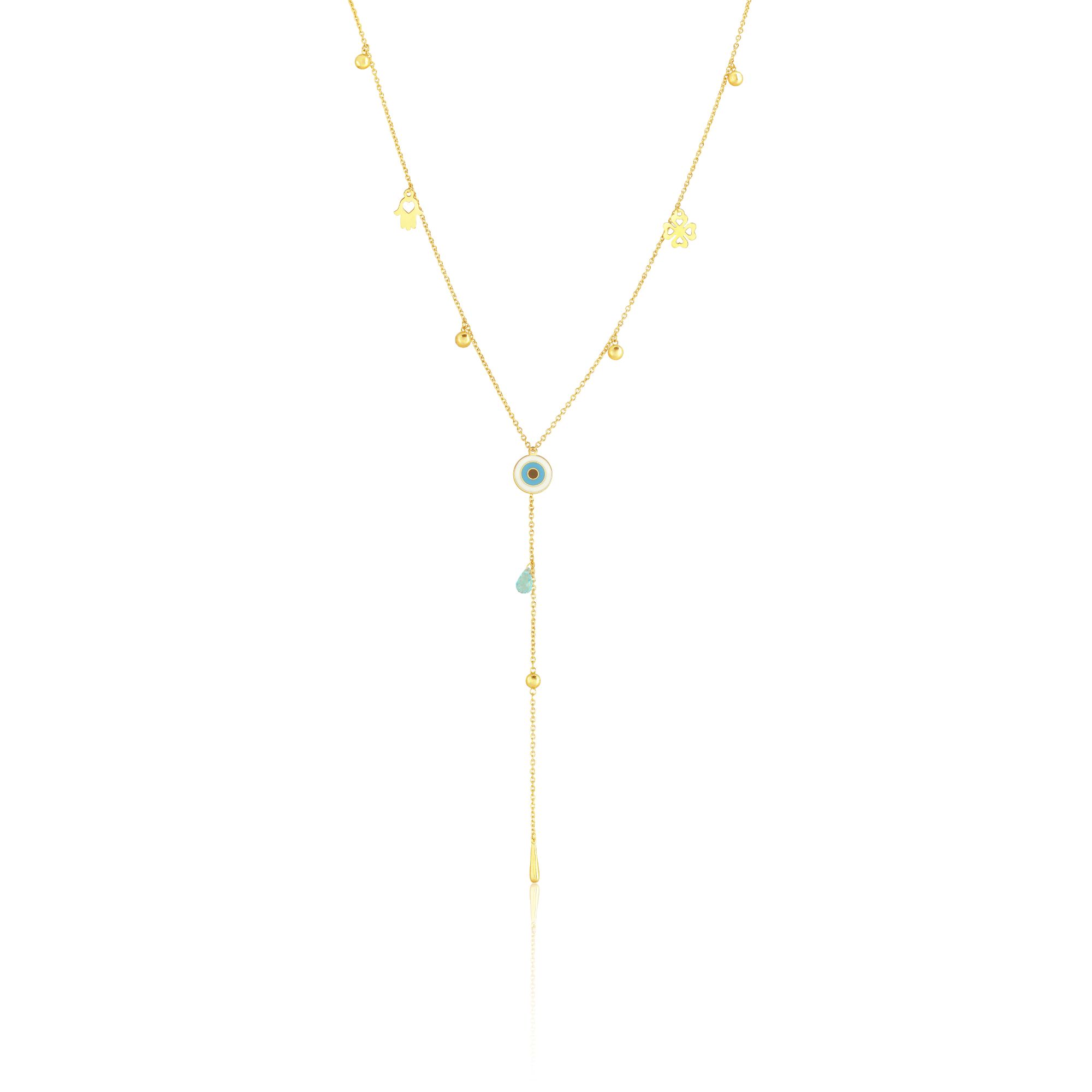 GARGANTILHA OURO 18K OLHO GREGO REDONDO PIGMENTO BRANCO AZUL PRETO COM TOP. AZUL