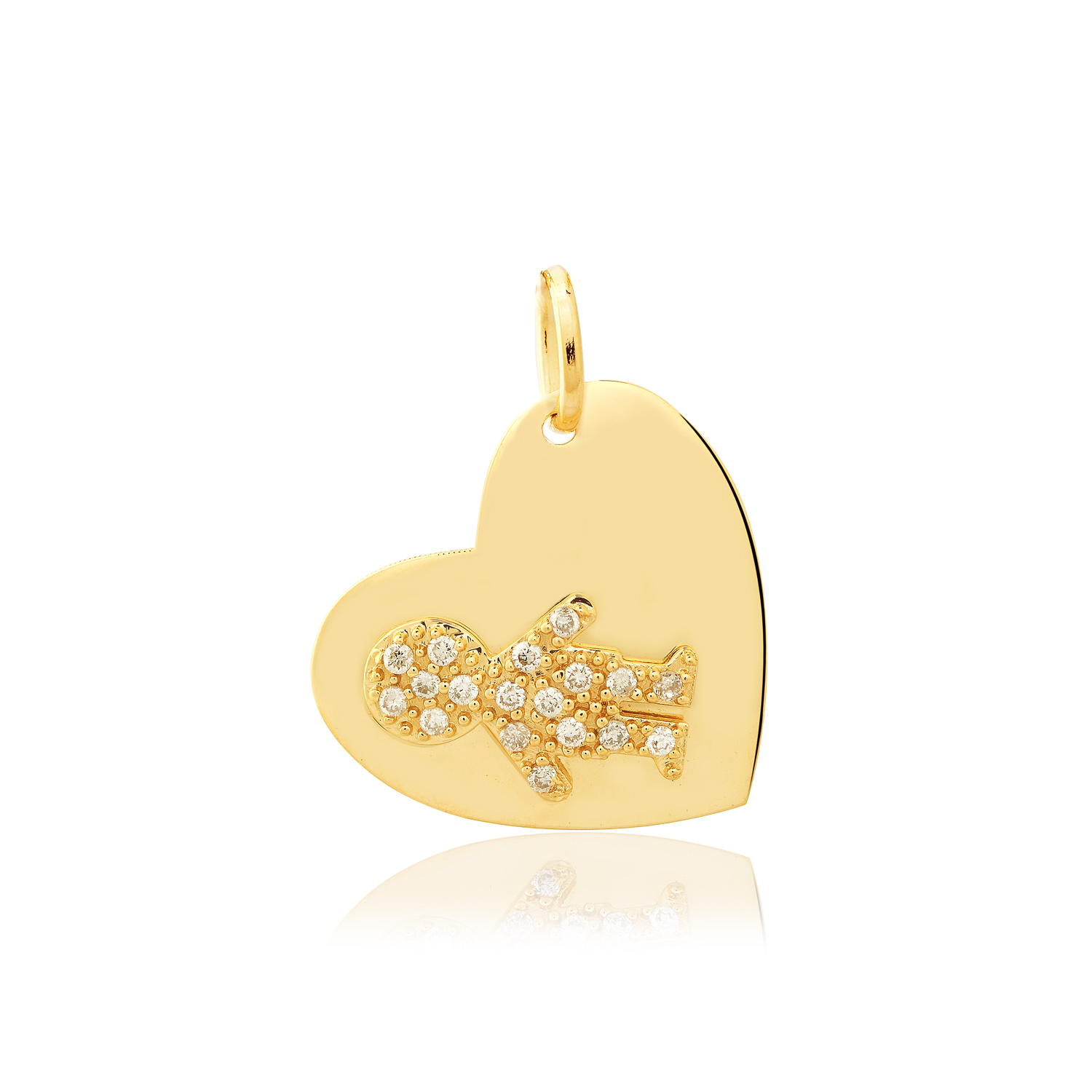 PINGENTE CORAÇÃO MENINO OURO AMARELO 10K 10MM COM ZIRCÔNIA