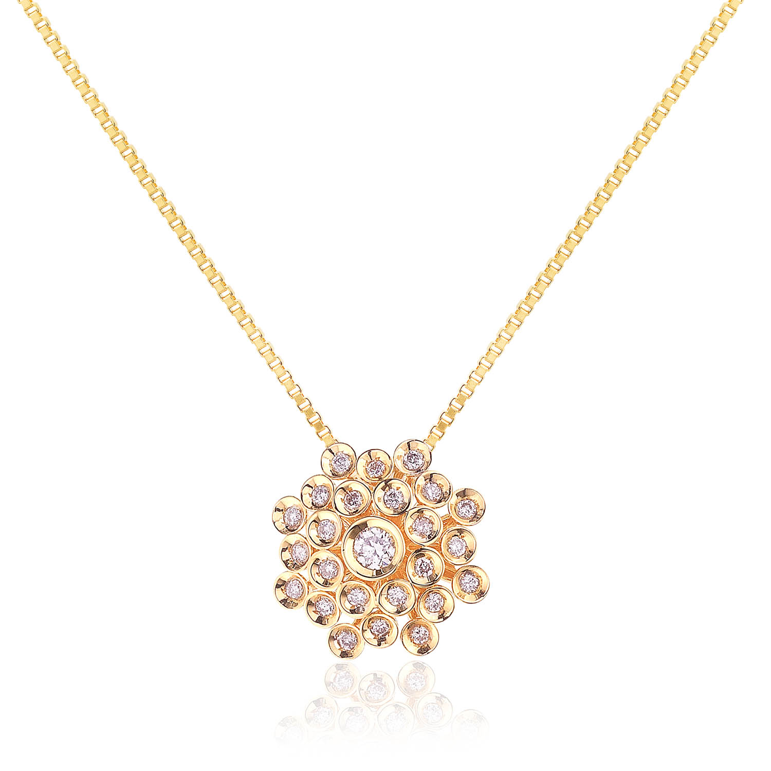 GARGANTILHA BUQUE ESPELHADO OURO AMARELO 18K COM BRILHANTE