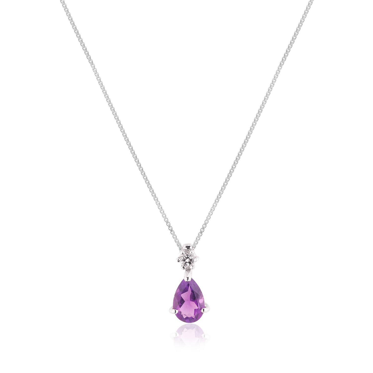 GARGANTILHA GOTA OURO BRANCO 18K COM TOP. BRANCO E AMETISTA