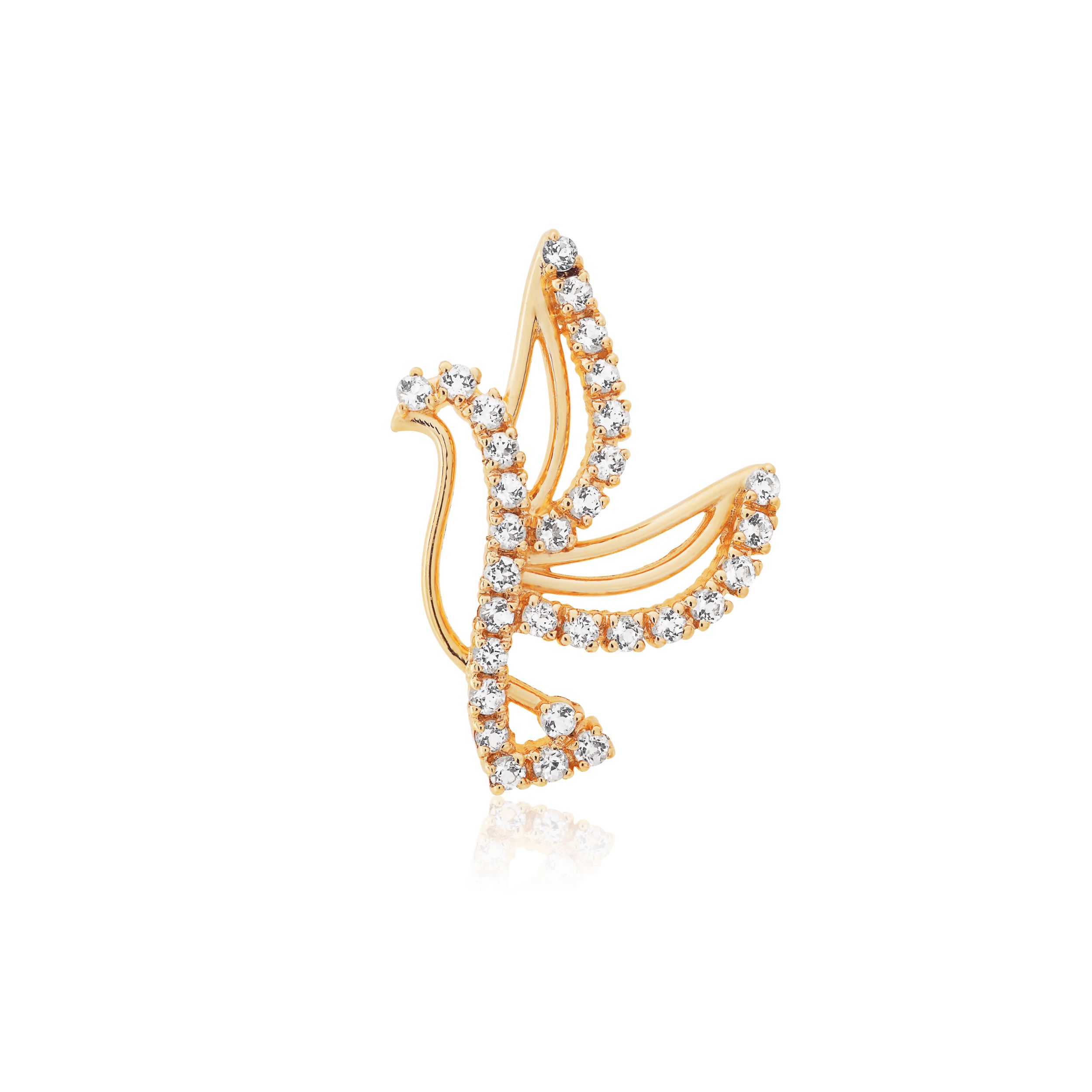 PINGENTE DIVINO ESPIRITO SANTO OURO AMARELO 18K COM TOPAZIO BRANCO