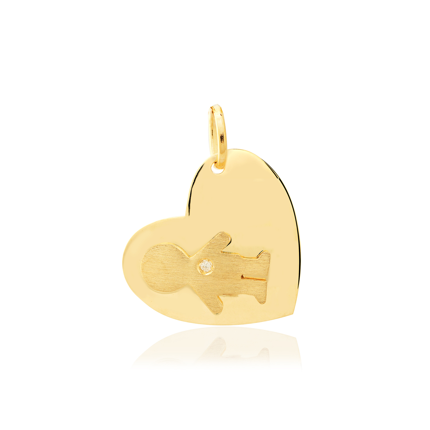 PINGENTE CORAÇÃO MENINO OURO AMARELO 10K 10MM COM ZIRCÔNIA