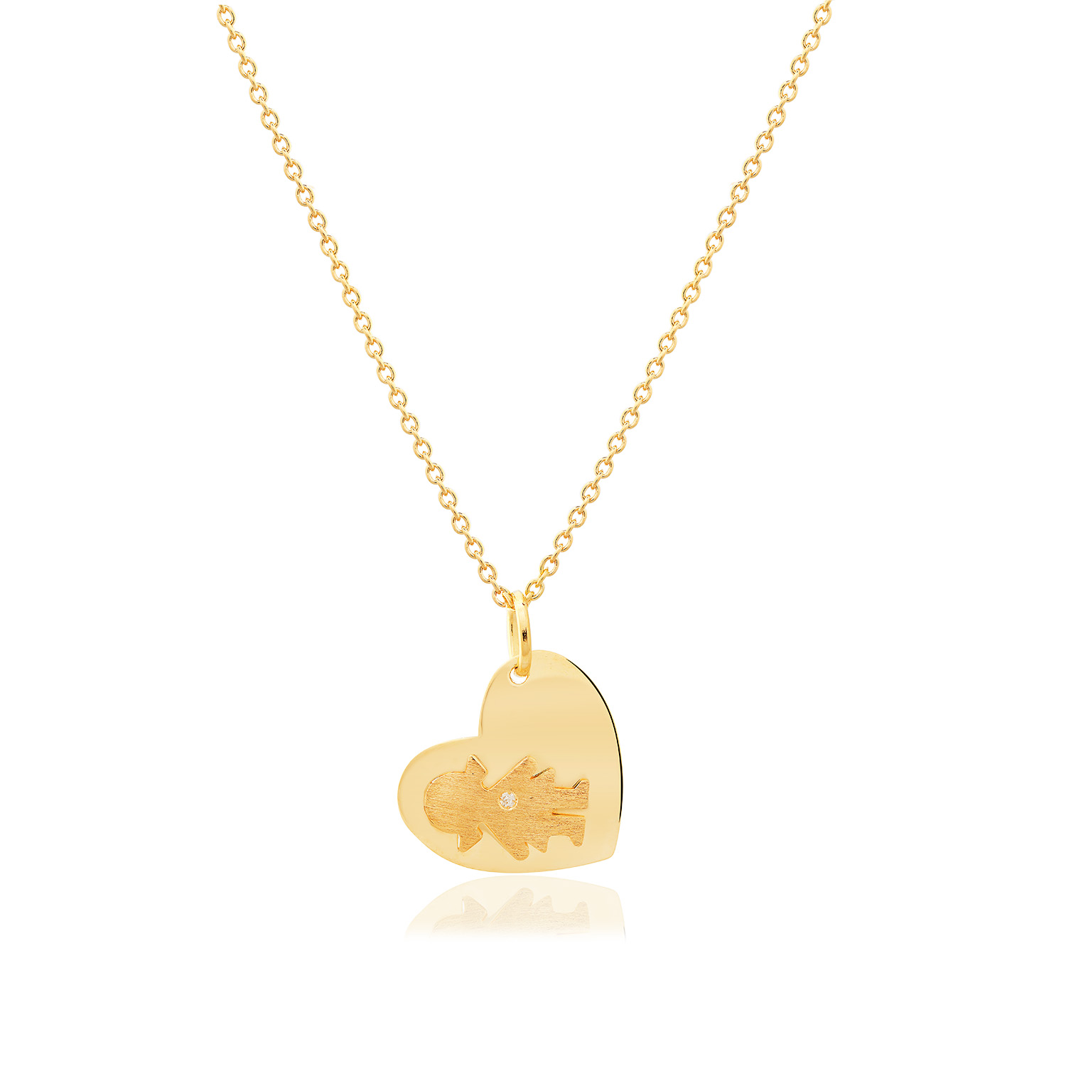 GARGANTILHA CORAÇÃO MENINA OURO AMARELO 10K 10MM COM ZIRCÔNIA