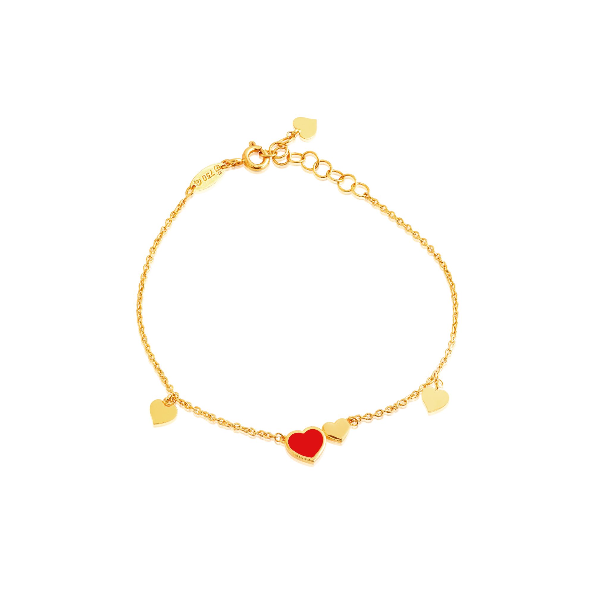 PULSEIRA COM CORAÇÃO OURO AMARELO 18K COM PIGMENTO VERMELHO