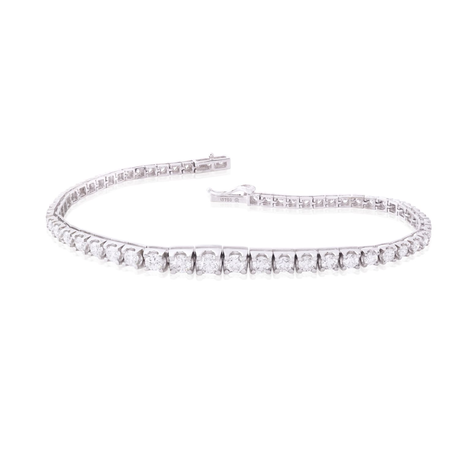 PULSEIRA RIVIERA QUADRADA DEGRADE OURO BRANCO 18K 18CMS COM BRILHANTE