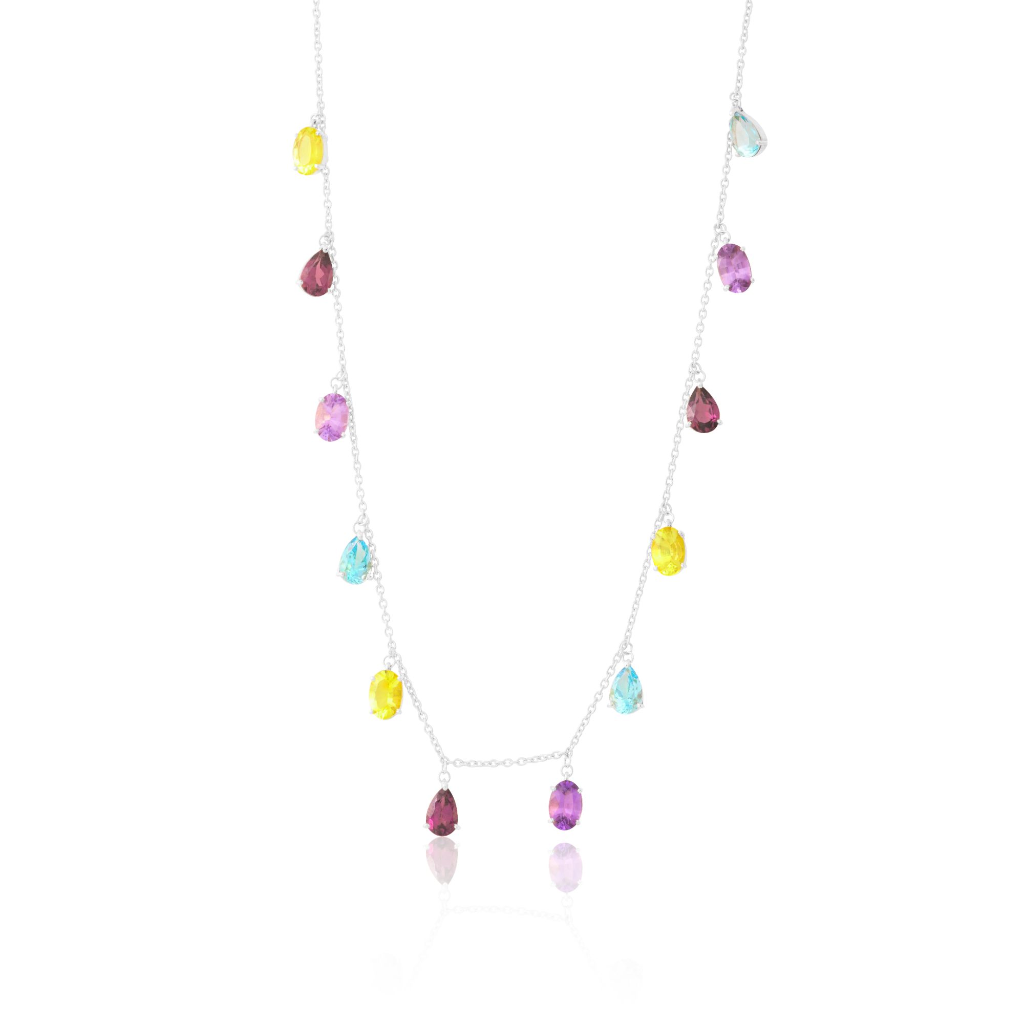 GARGANTILHA OURO BRANCO 18K COM RODOLITA TOP. AZUL GREEN GOLD AMETISTA