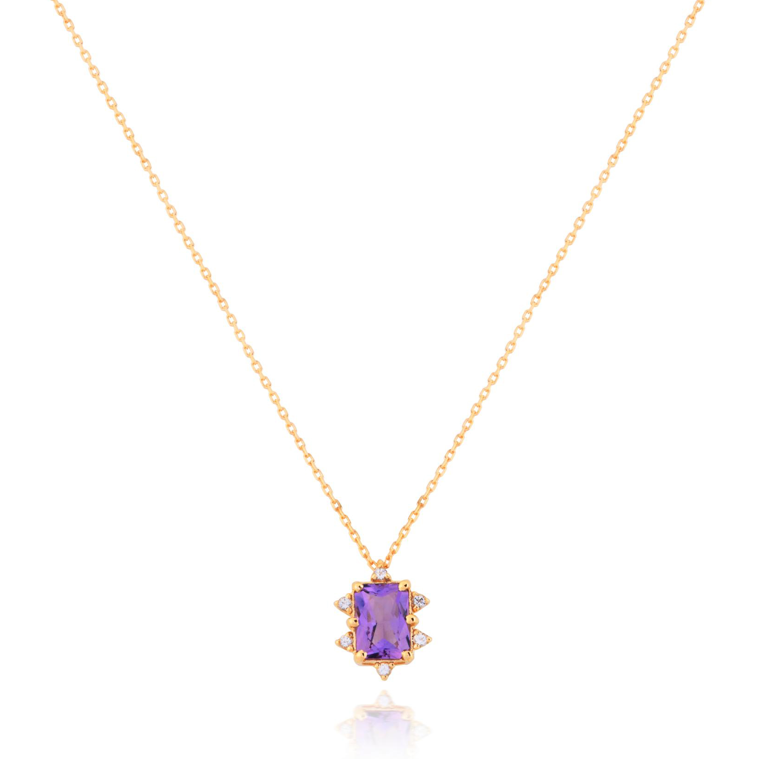 GARGANTILHA RETANGULAR OURO AMARELO 18K COM TOP.BRANCO E AMETISTA