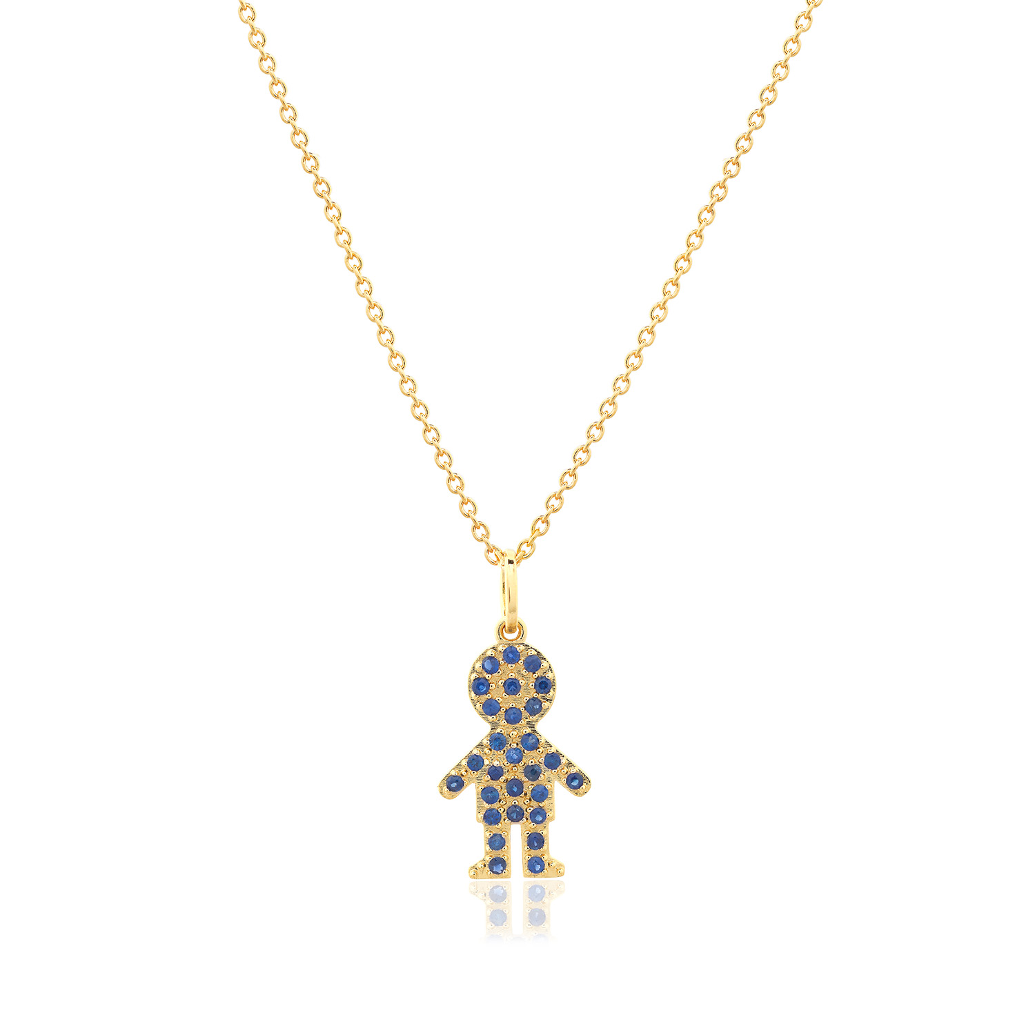 GARGANTILHA MENINO OURO AMARELO 10K 15MM COM SAFIRA AZUL ECO