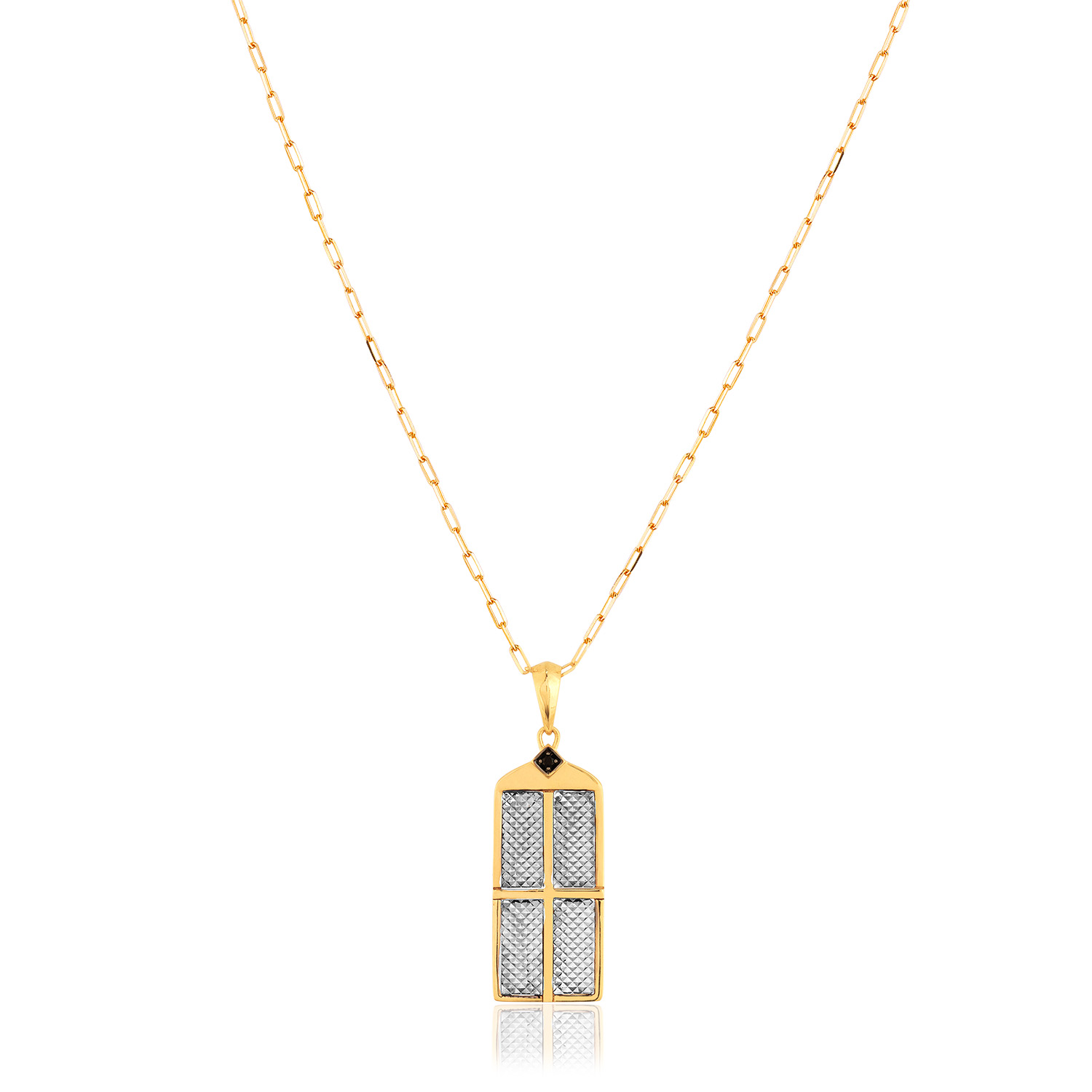 GARGANTILHA MASCULINA OURO 18K PLACA RETANGULAR COM ESPINELIO