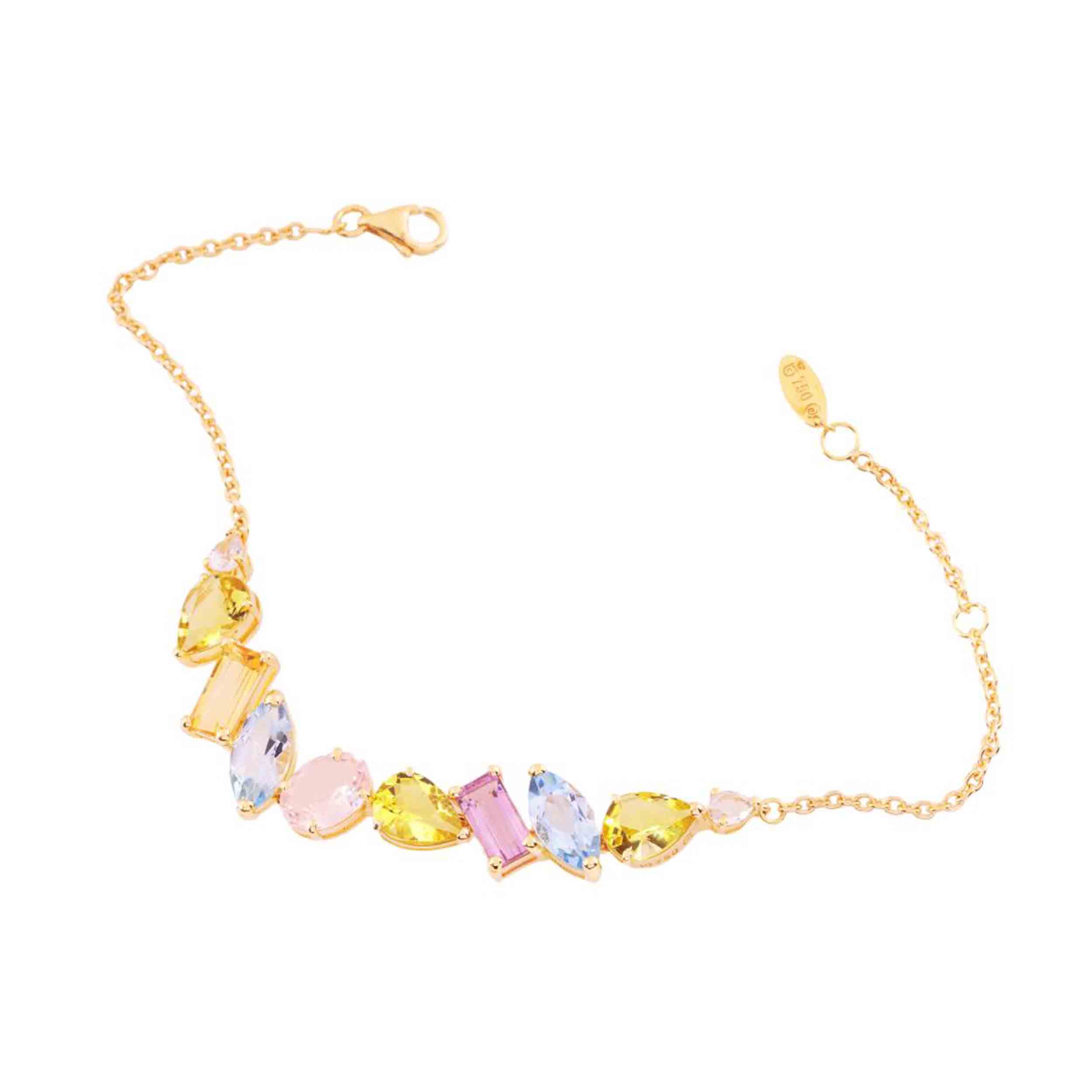 PULSEIRA OURO AMARELO 18K COM TOP.BRANCO AMETISTA CITRINO TOP.AZUL GREEN GOLD E Q.ROSA