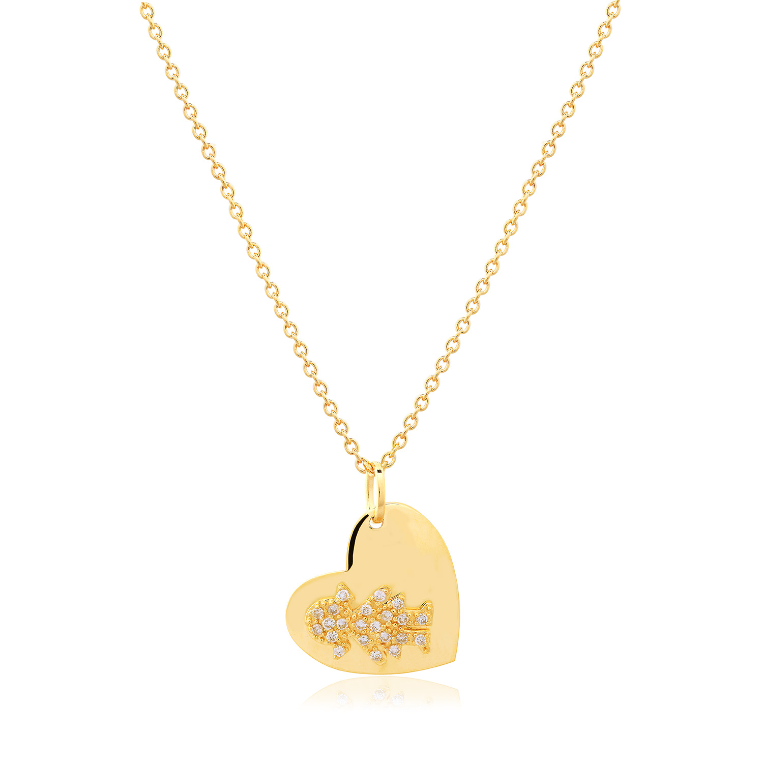 GARGANTILHA CORAÇÃO MENINA OURO AMARELO 10K 10MM COM ZIRCÔNIA