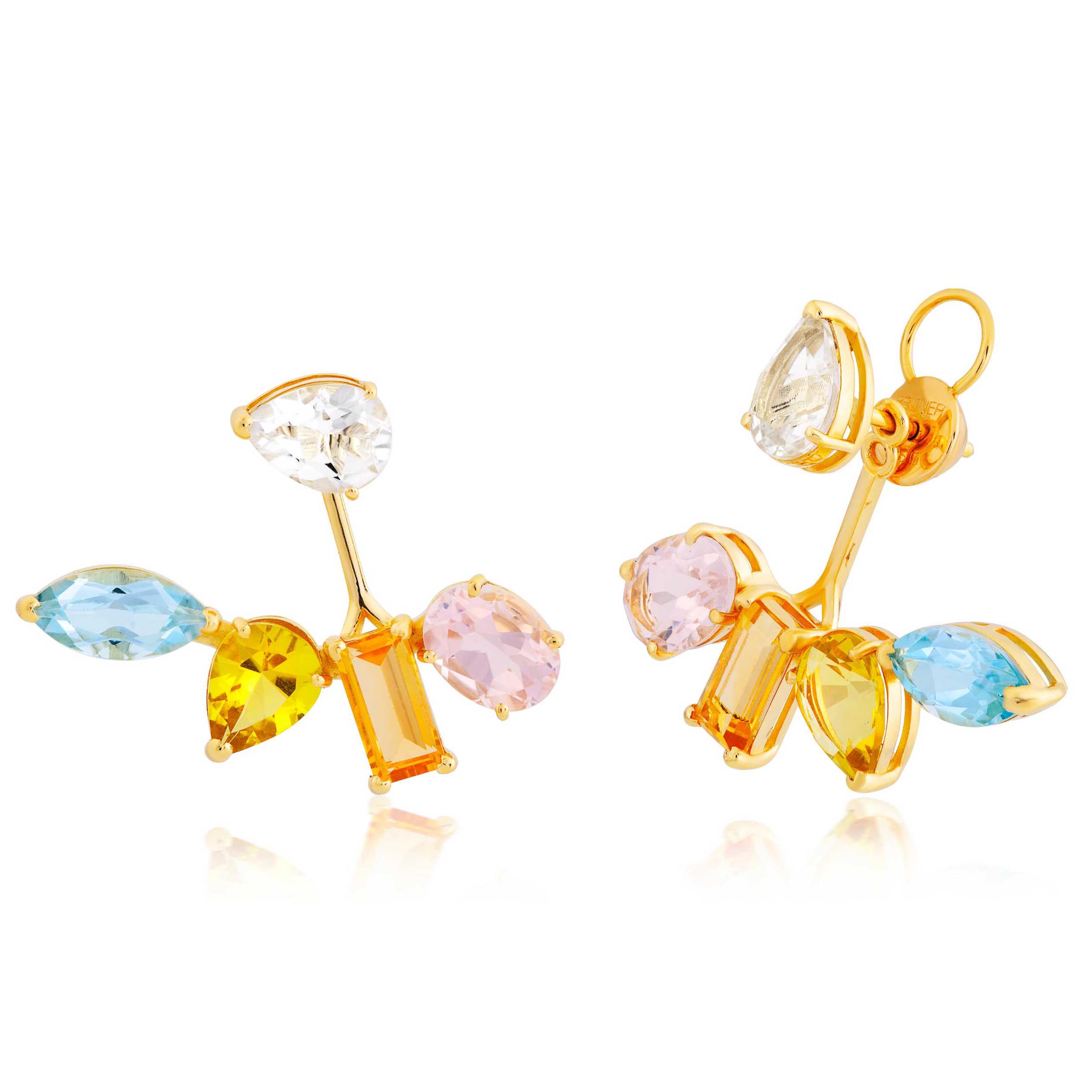 BRINCO OURO AMARELO 18K COM TOP.BRANCO CITRINO TOP.AZUL GREEN GOLD E Q.ROSA