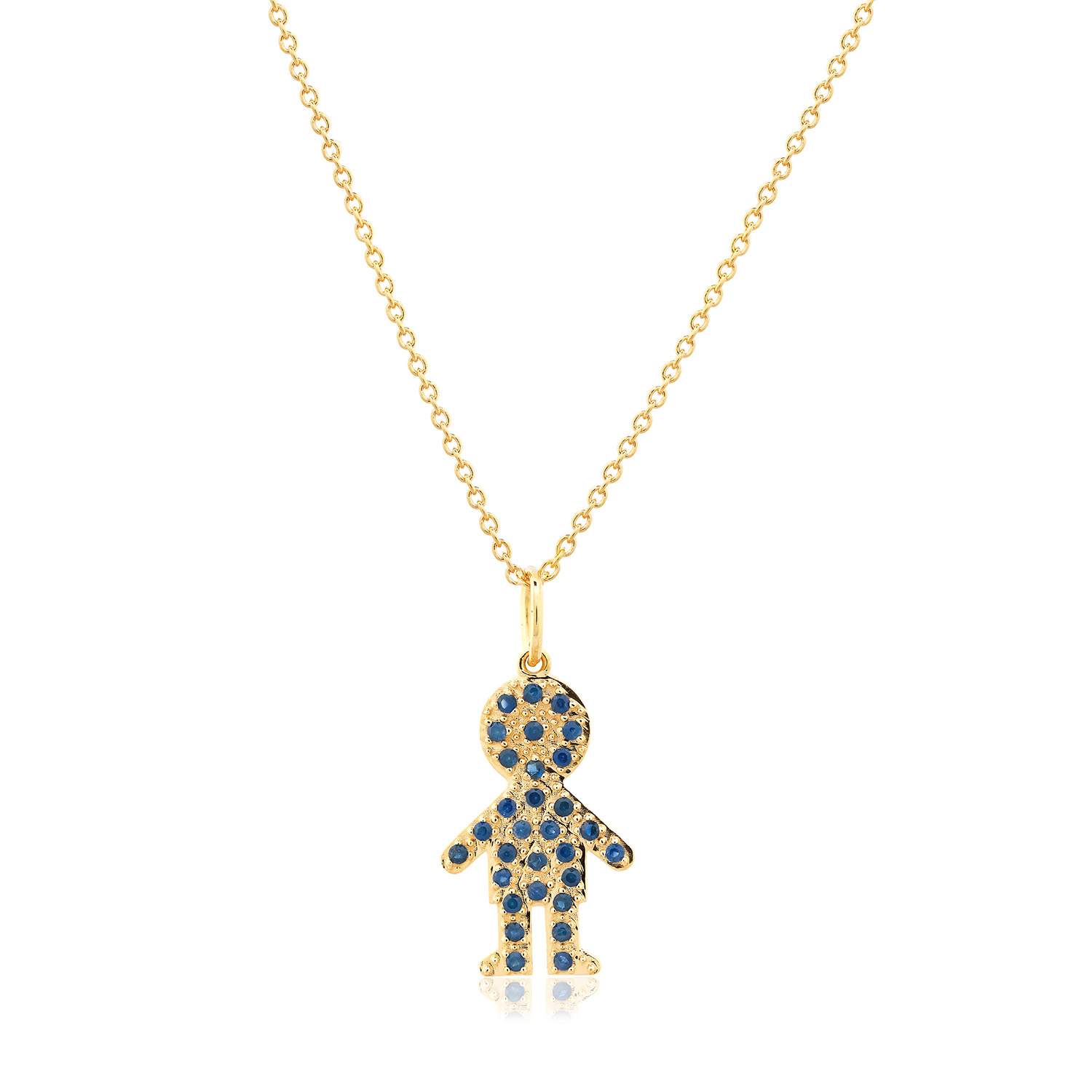 GARGANTILHA MENINO OURO AMARELO 10K 18MM COM SAFIRA AZUL ECO