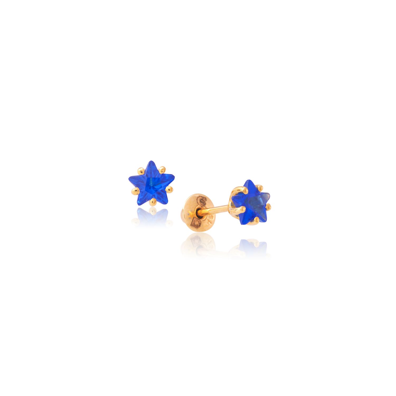 BRINCO BABY ESTRELA OURO AMARELO 18K COM SAFIRA AZUL SINT.