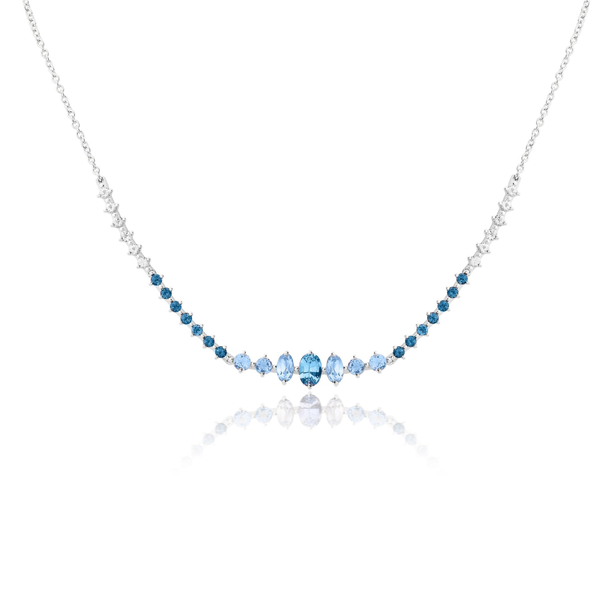 GARGANTILHA OURO BRANCO 18K COM TOP.BRANCO TOP.LONDON E TOP.AZUL