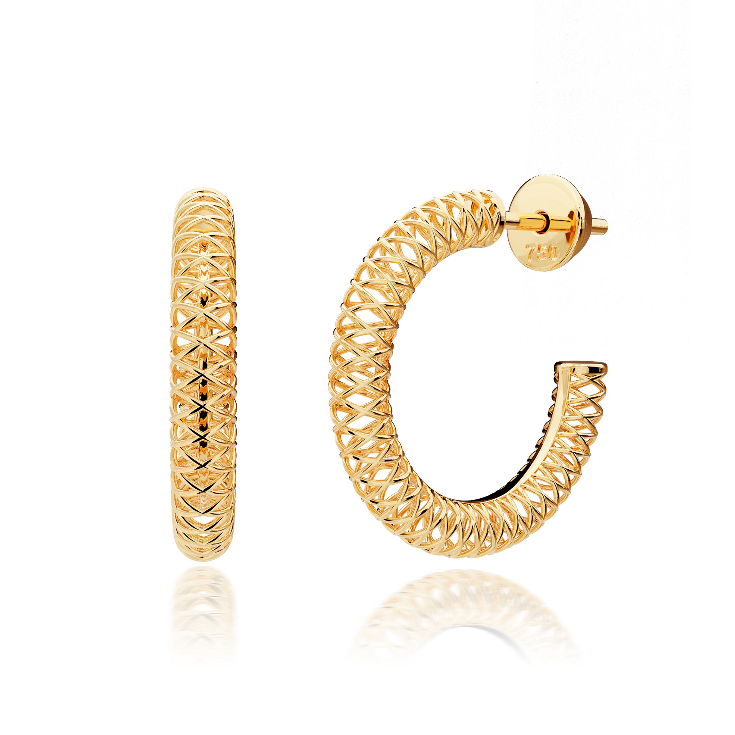 BRINCO MEIA ARGOLA PEQUENO OURO AMARELO 18K FILIGRANA 2.80X18MM